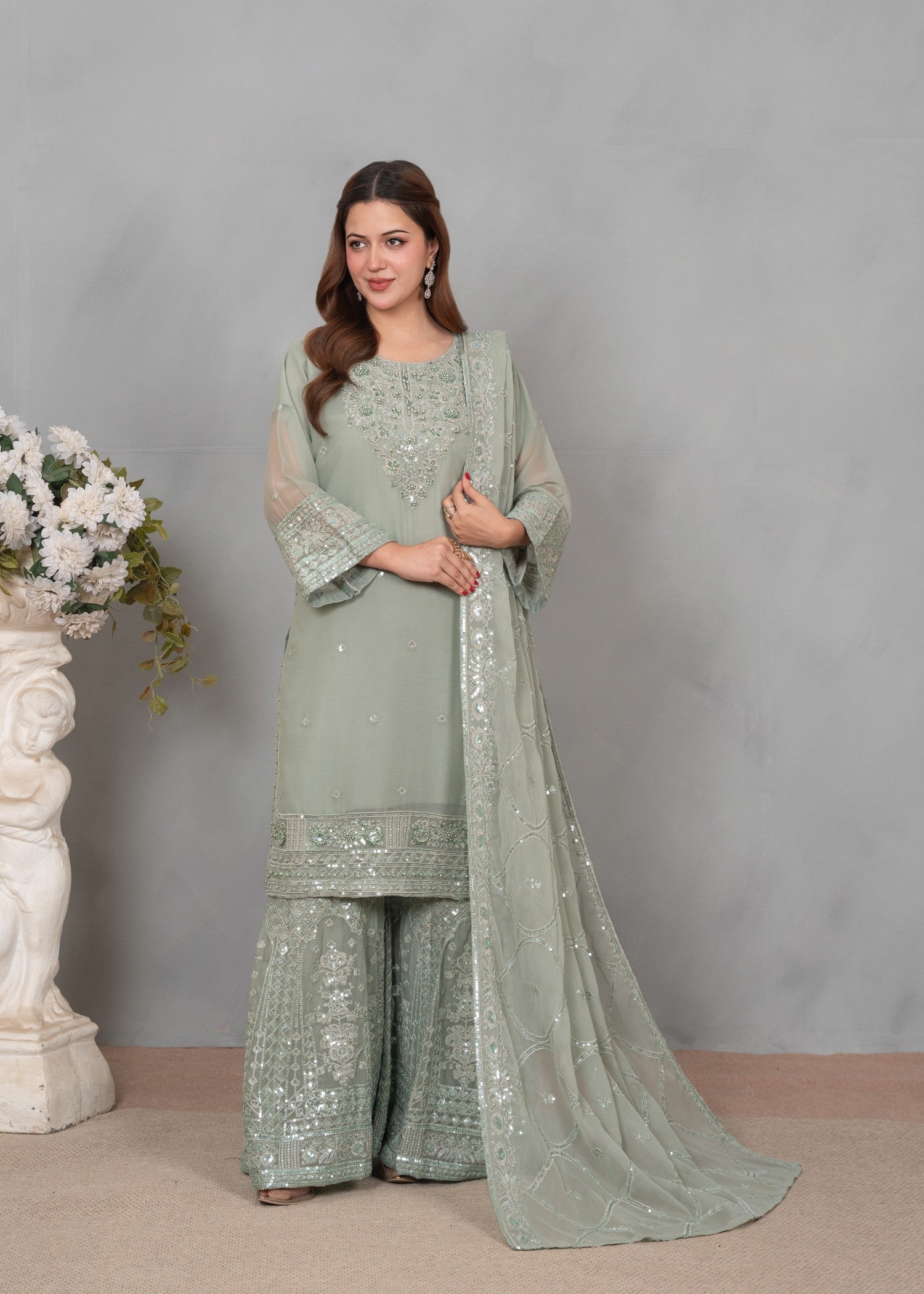 chiffon Gharara in Tea green