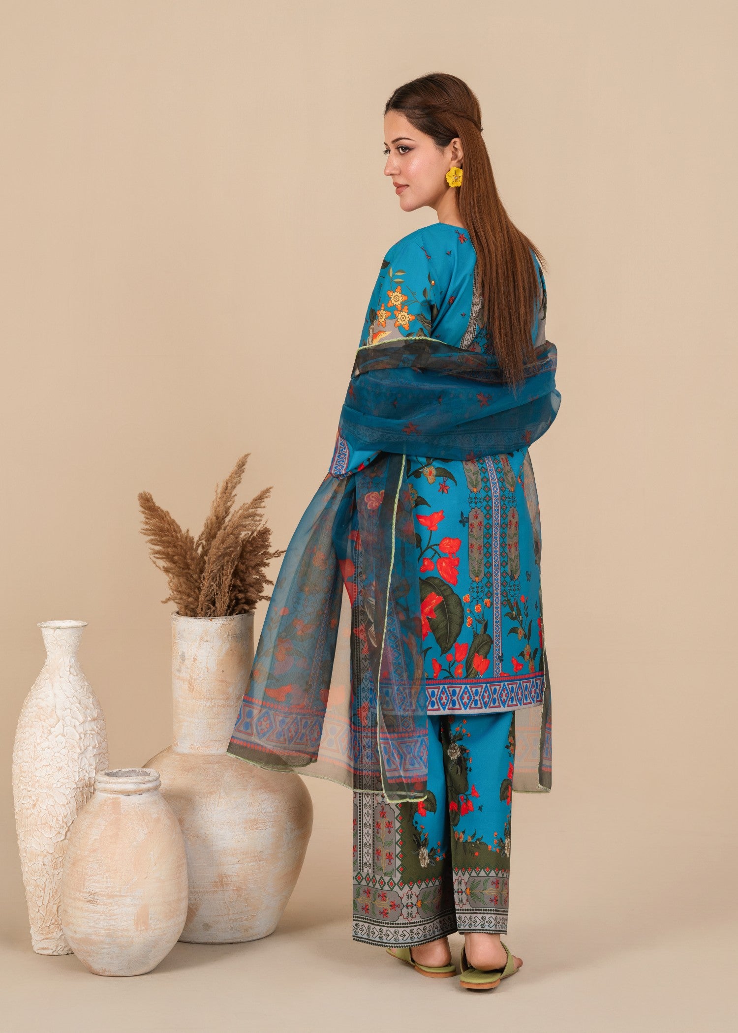 silk crepe Kurta Set in Royal blue