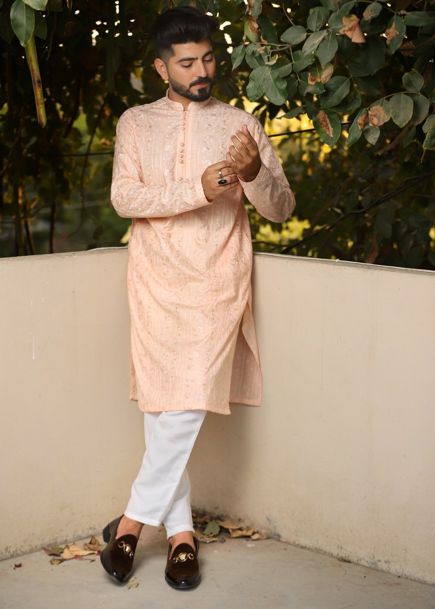 cotton silk Kurta in Peach pink