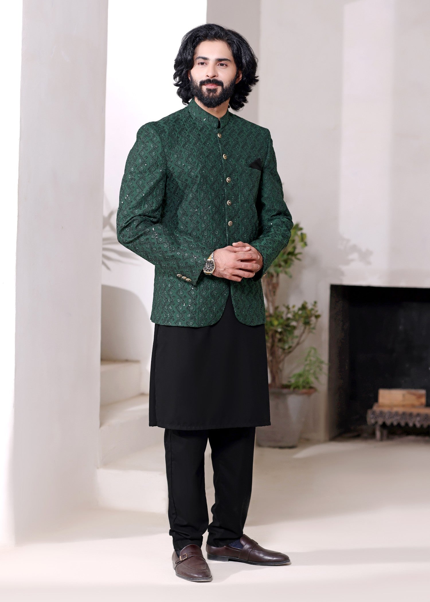 raw silk Prince Coat in Green