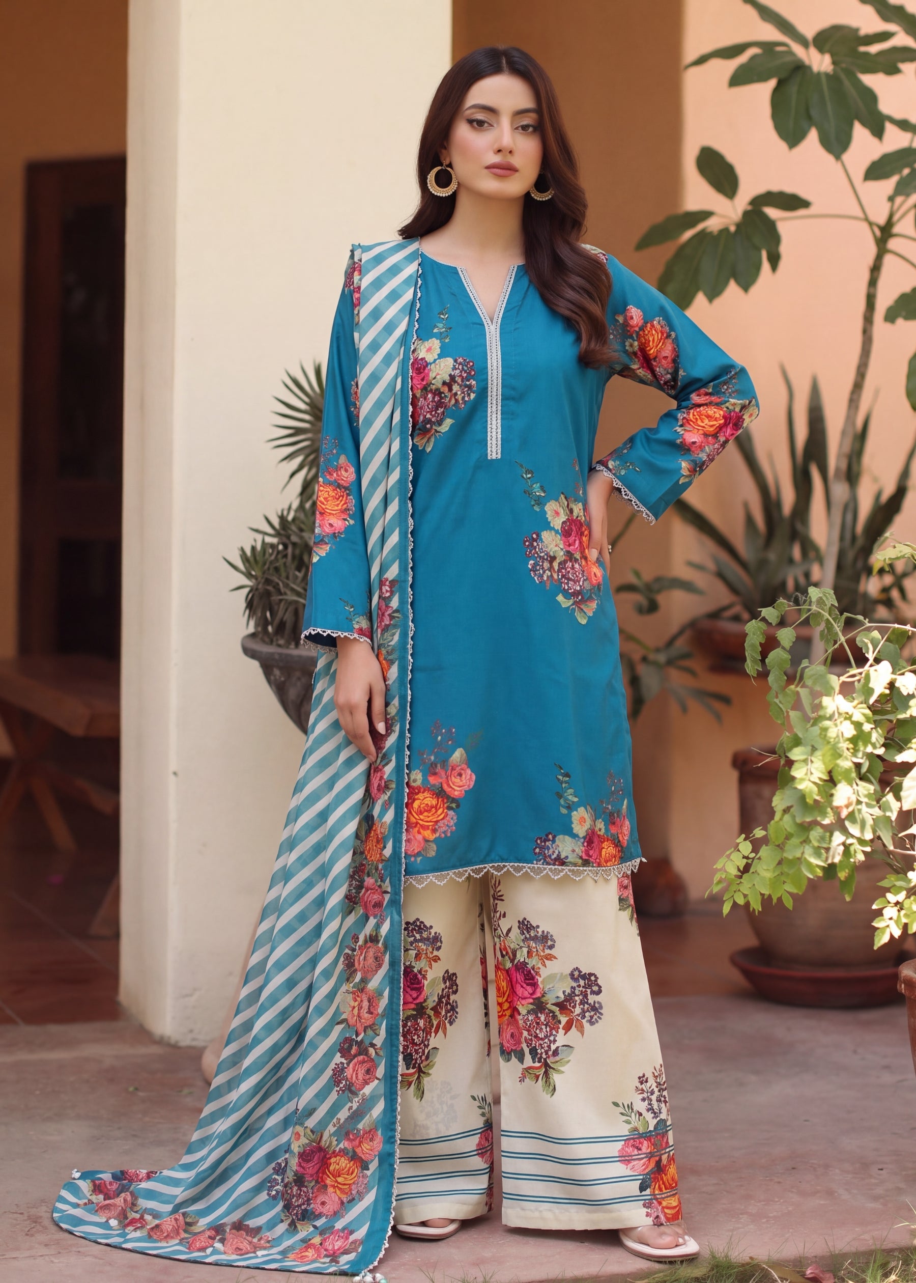 grip Kurta Set in Teal