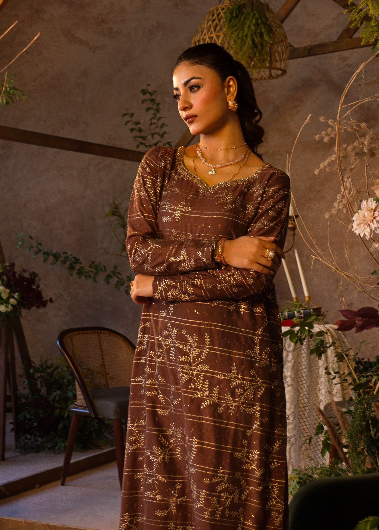 viscose Kurta Set in Brown