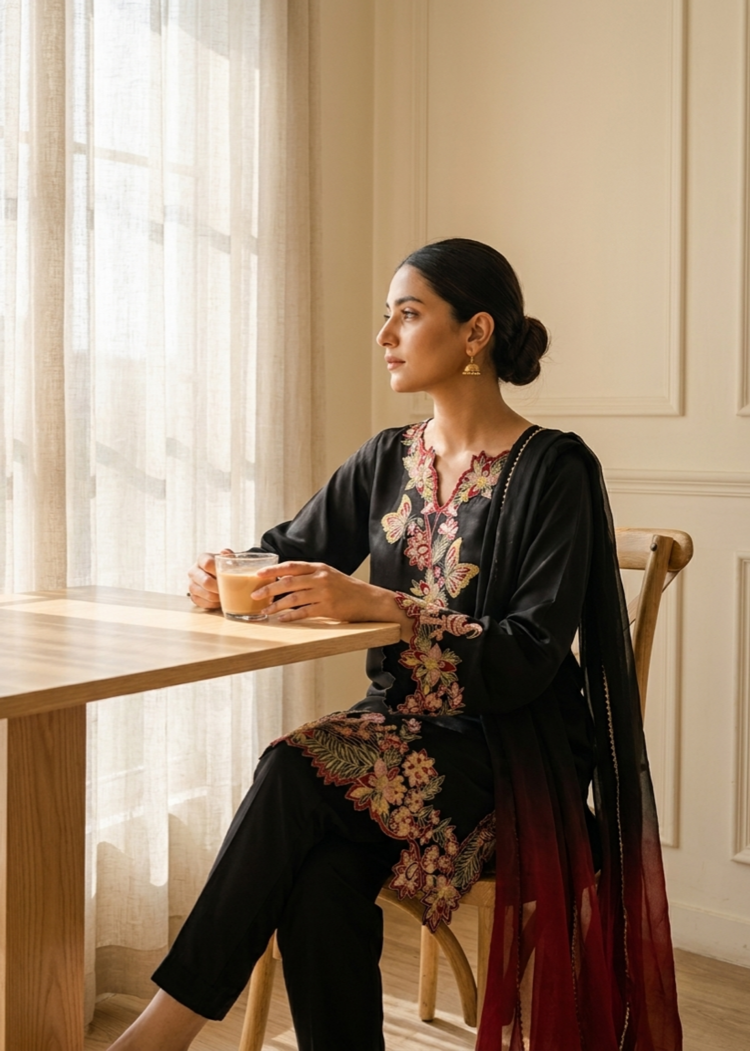 kattan silk Kurta Set in Black