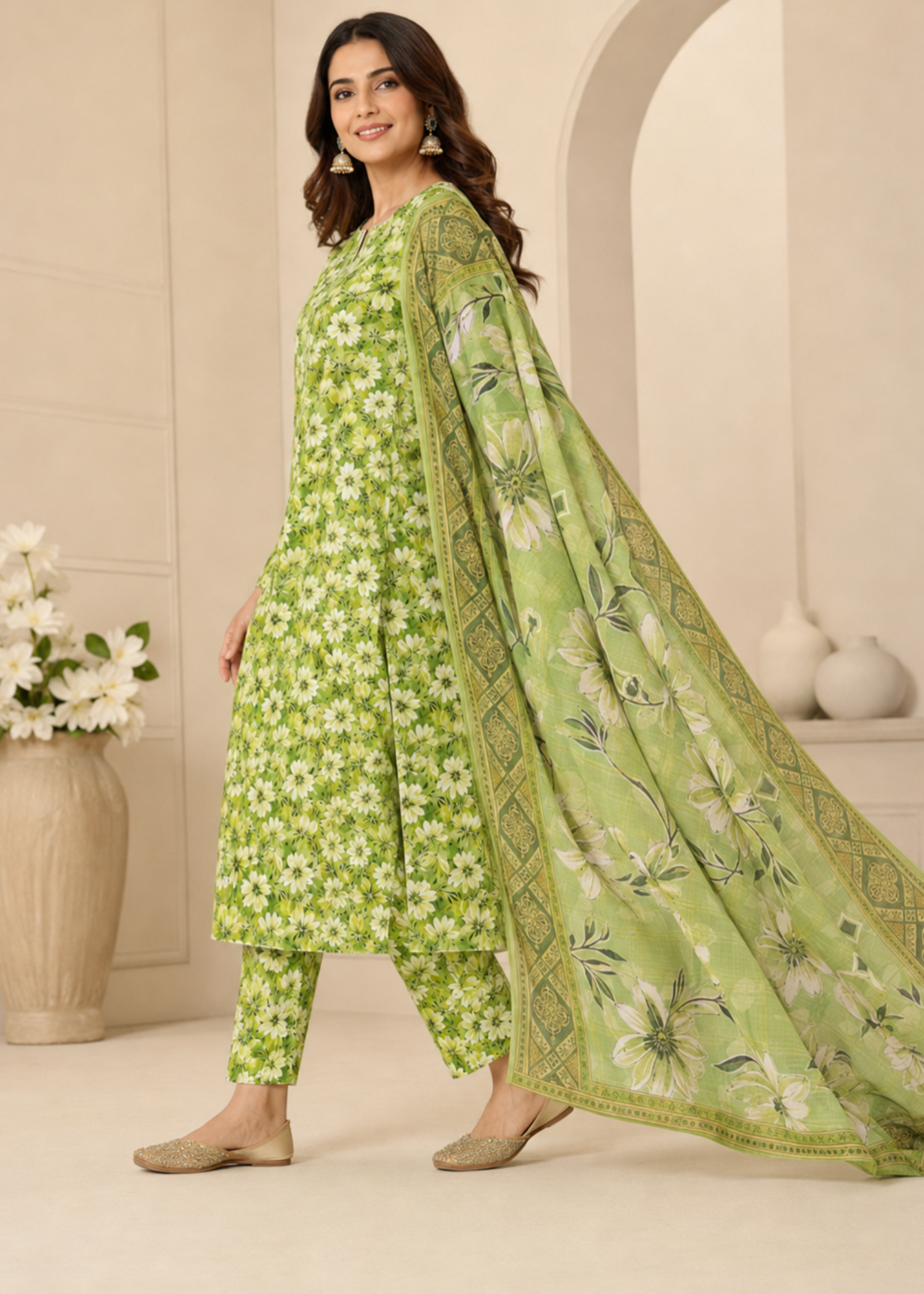 swiss lawn Unstitched in Apple green