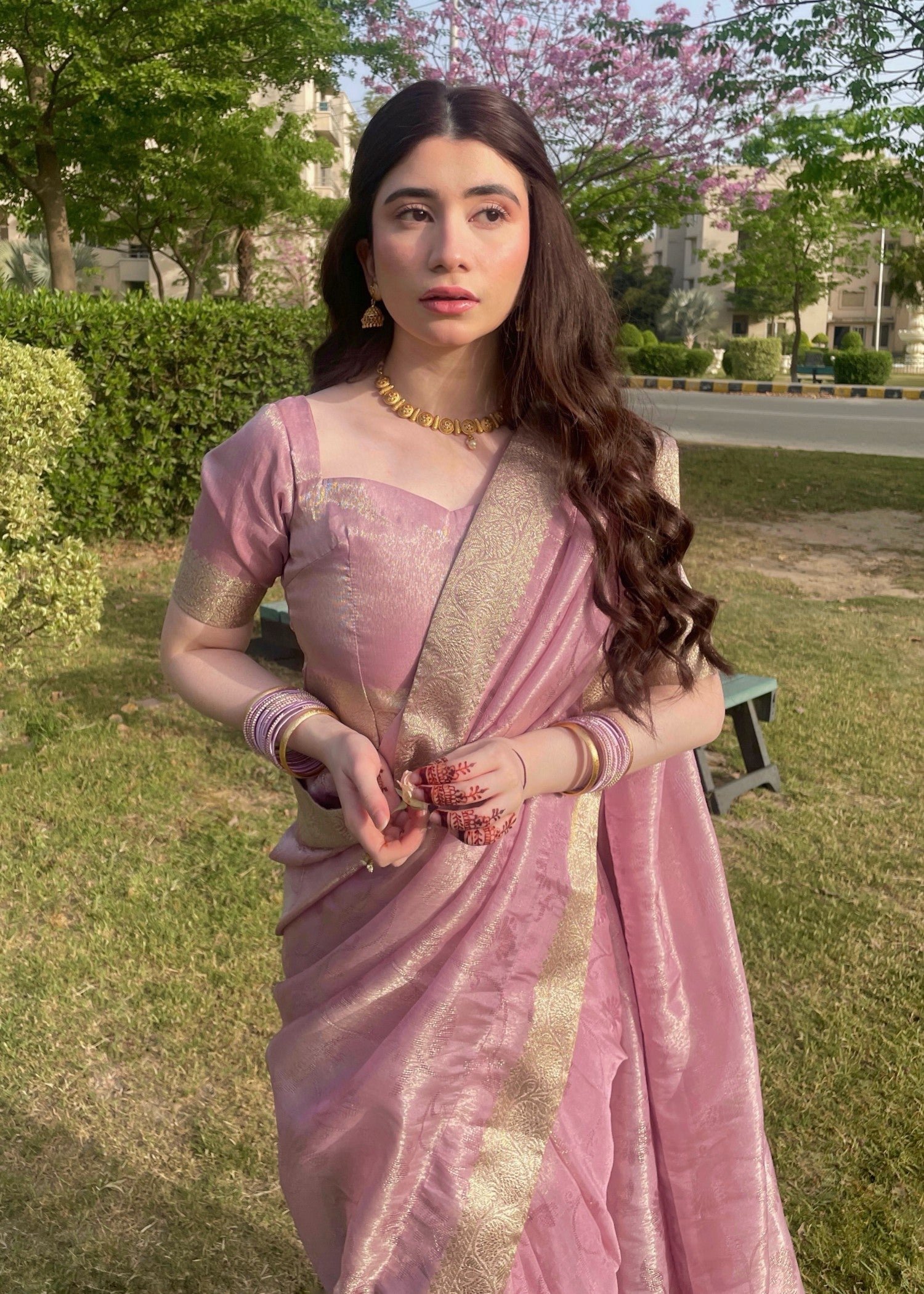 silk tissue Saree in Lilac