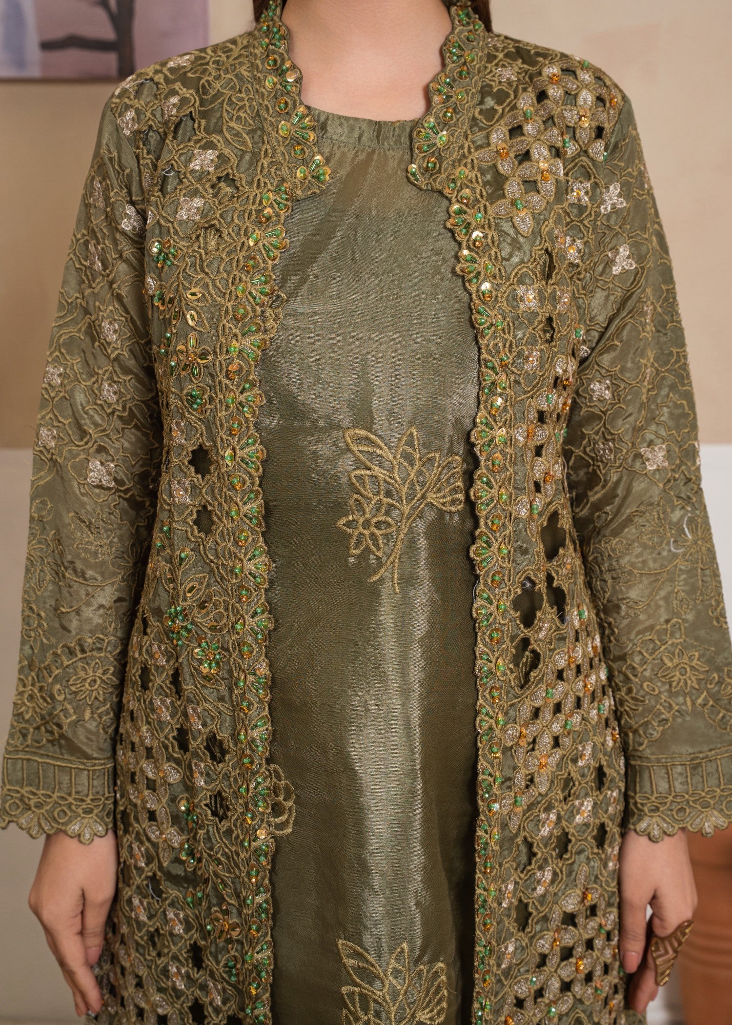 kattan silk Gown in Olive green