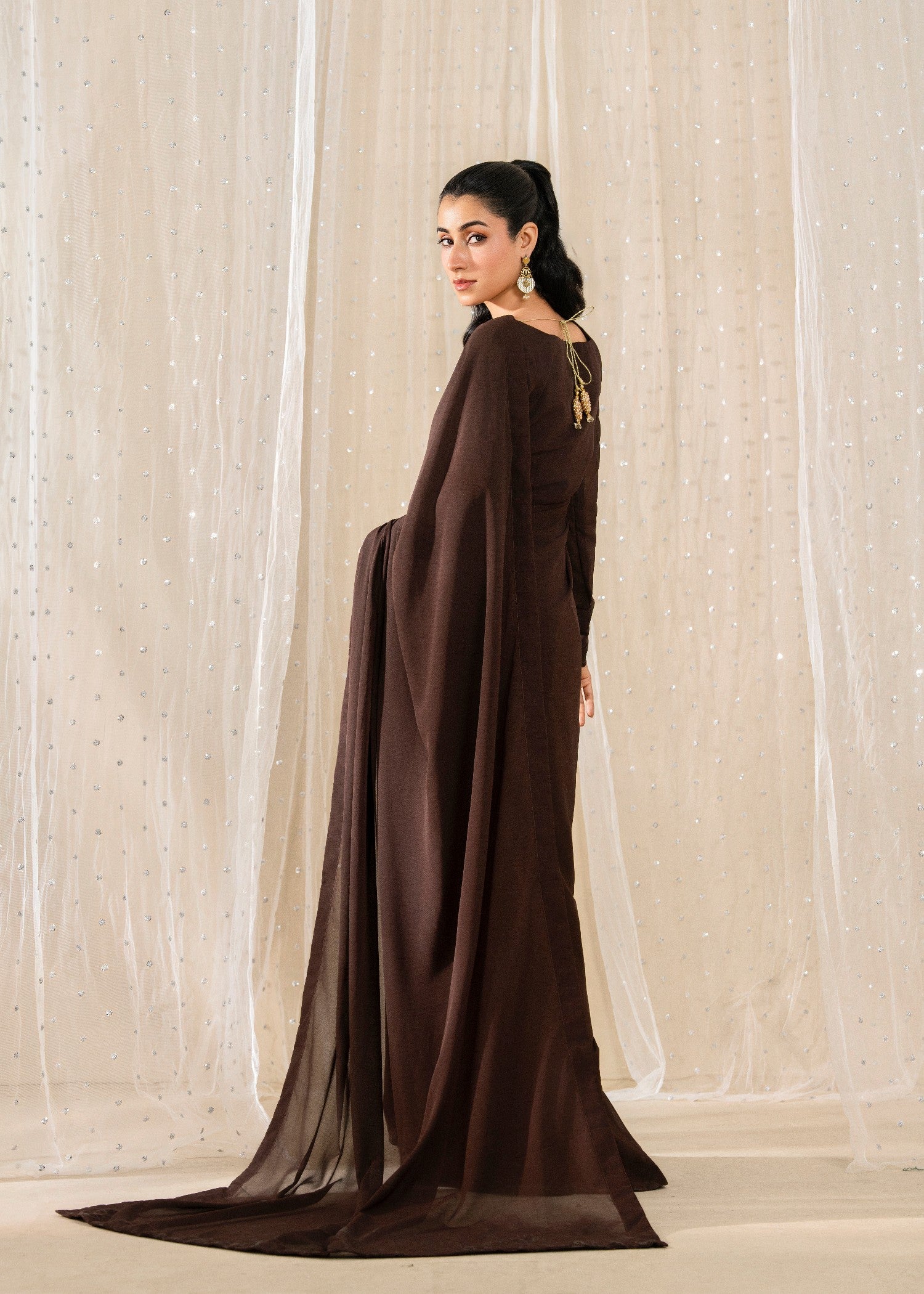 chiffon Saree in Hazelwood brown