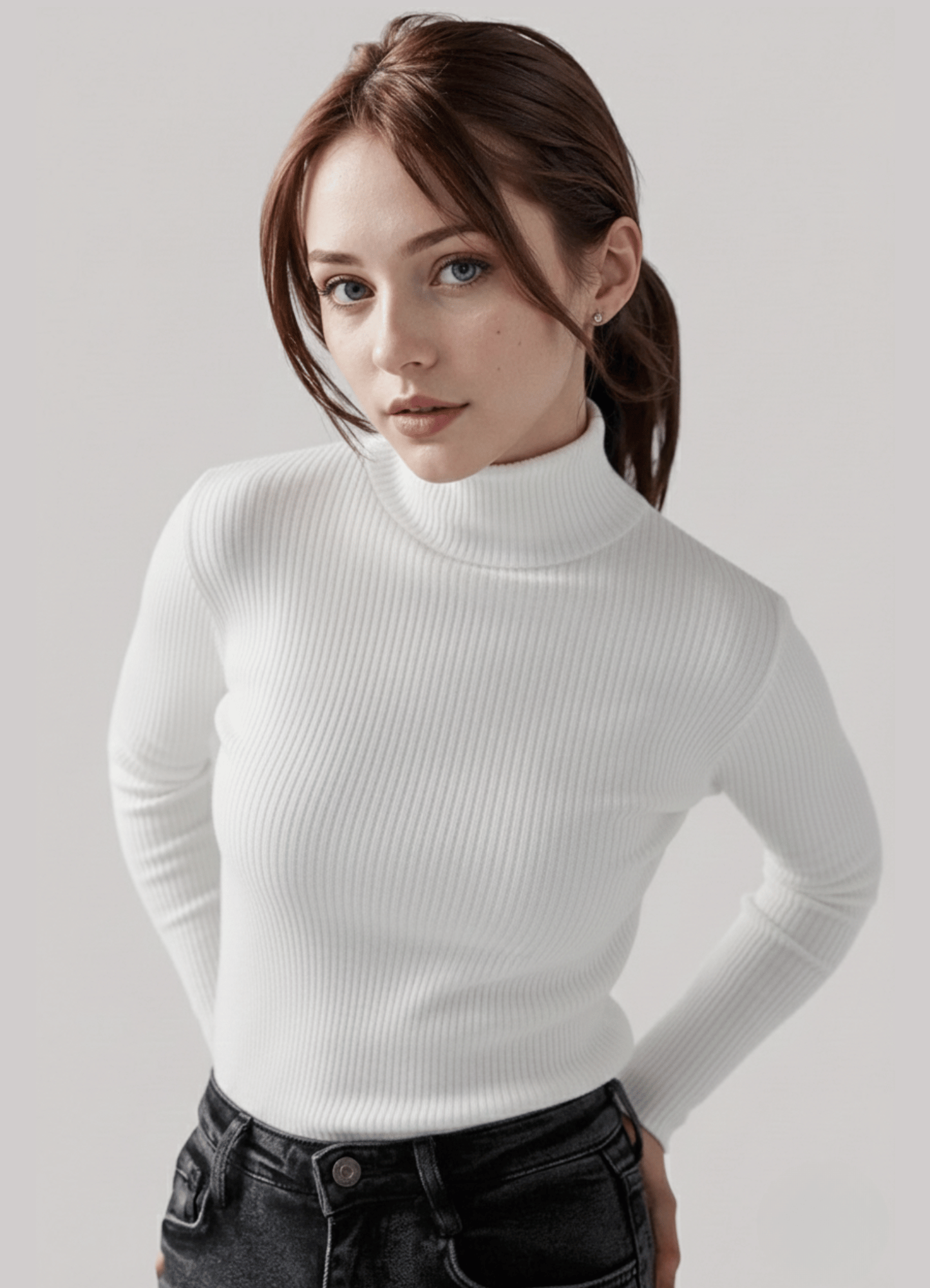 jersey knit Turtle Neck in White