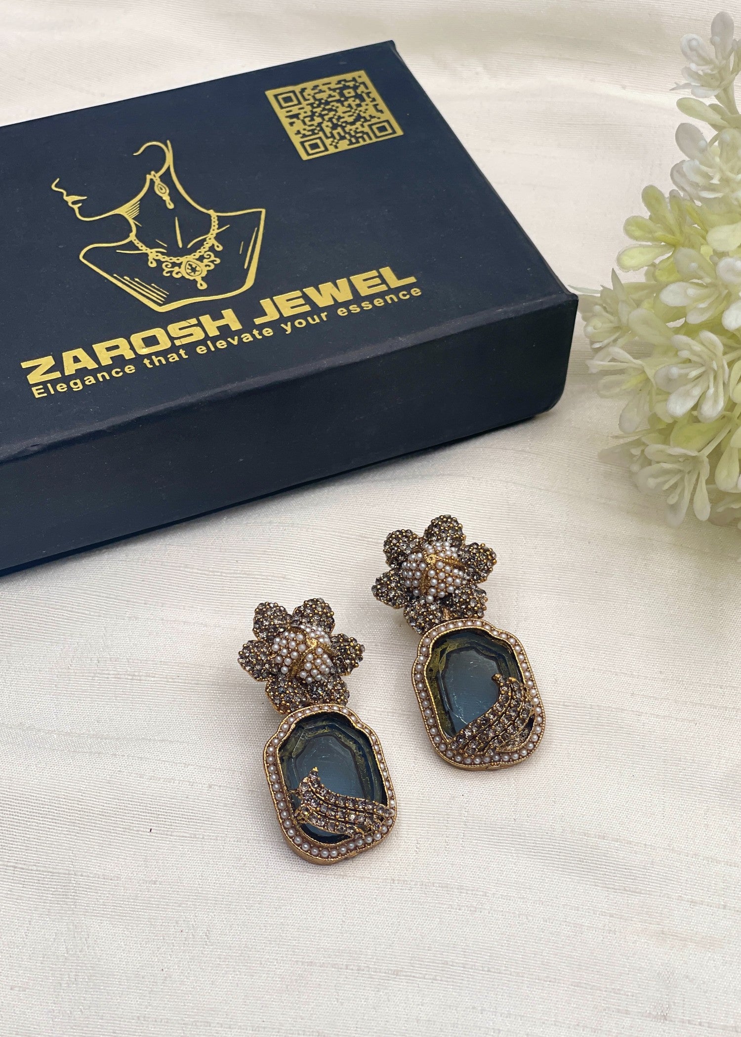 Earrings in Grey, pearl white Color by - Trendy Women Earrings HJK9946