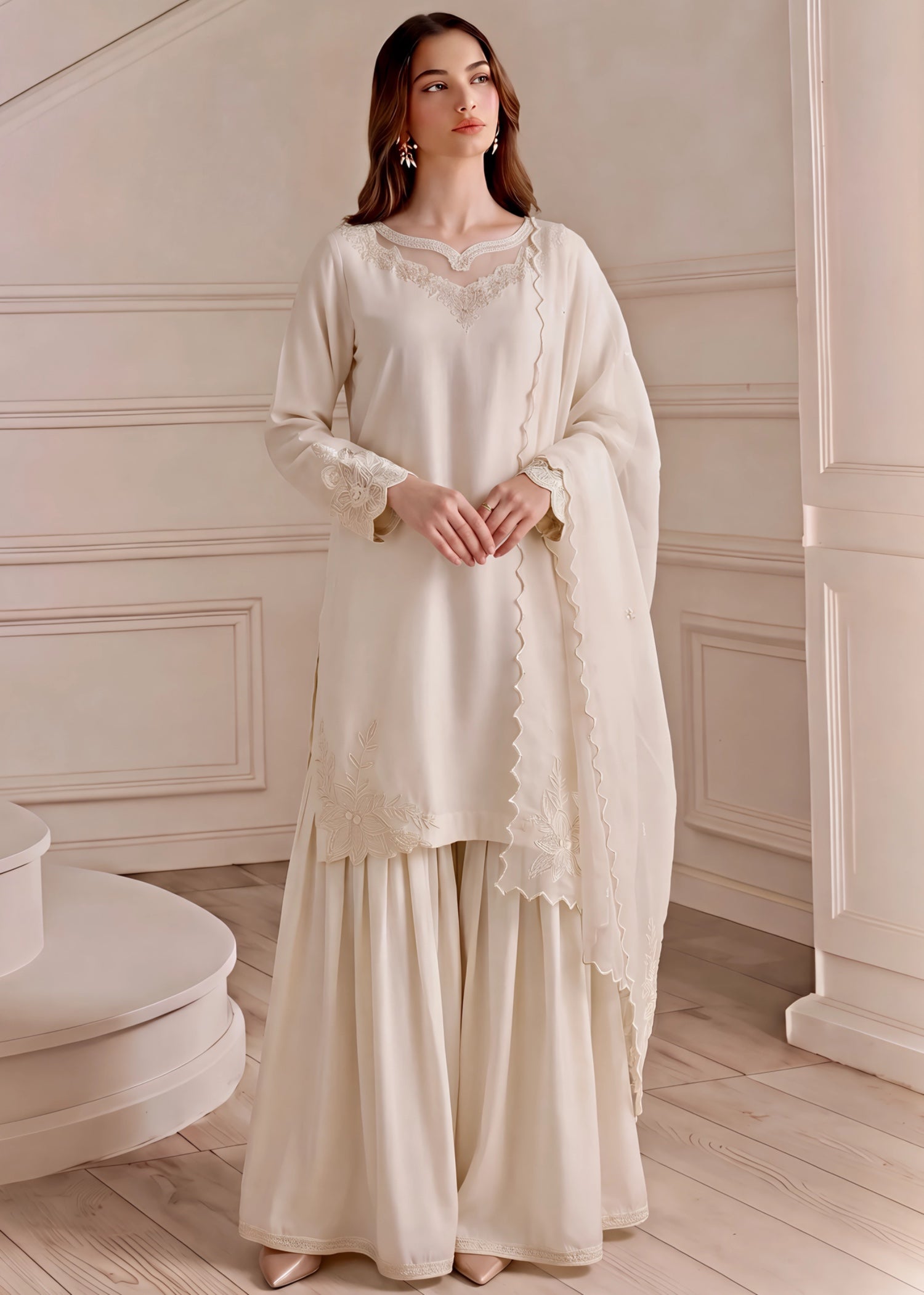 silk Gharara in Off-white