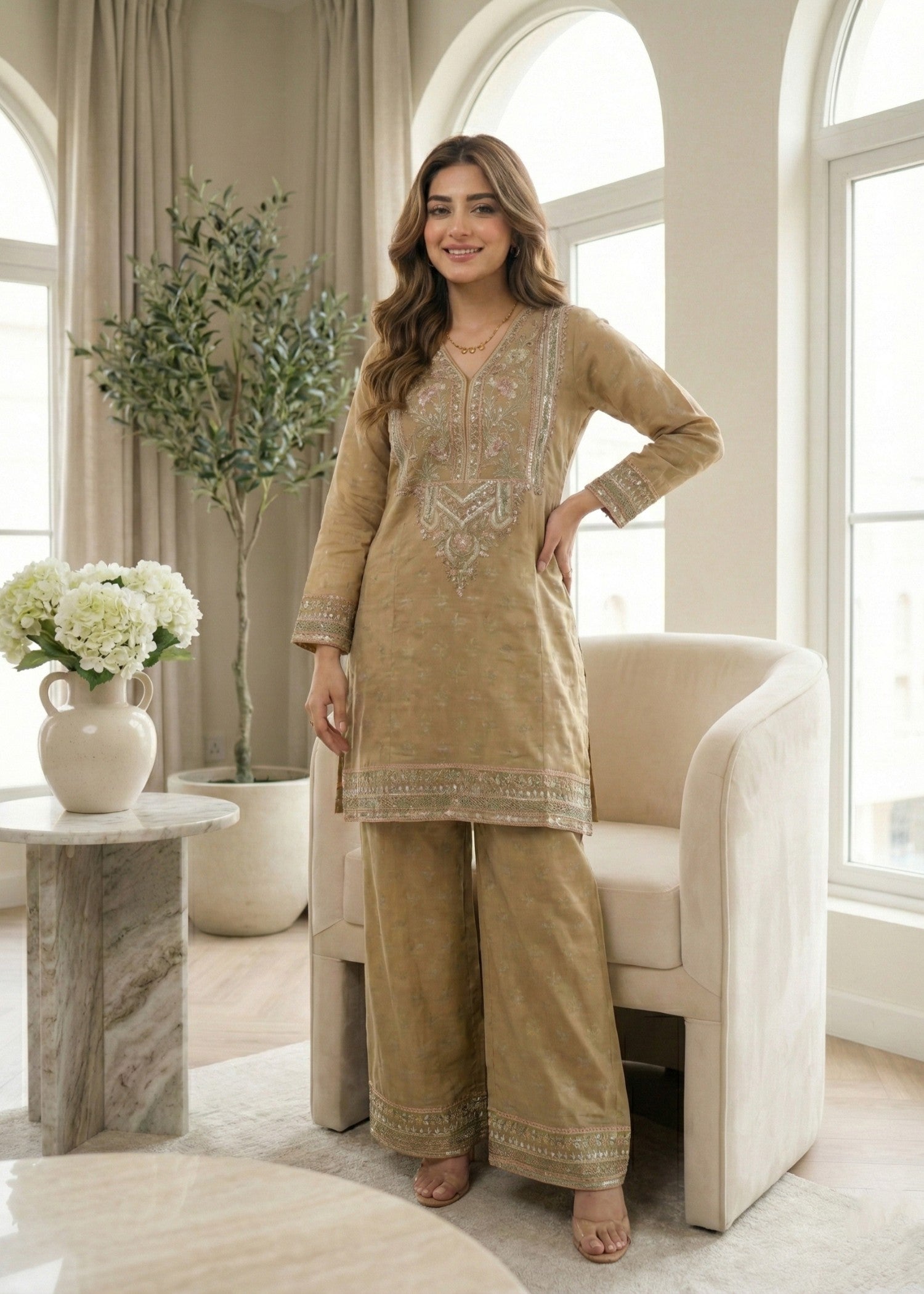 lawn Kurta Set in Sage green