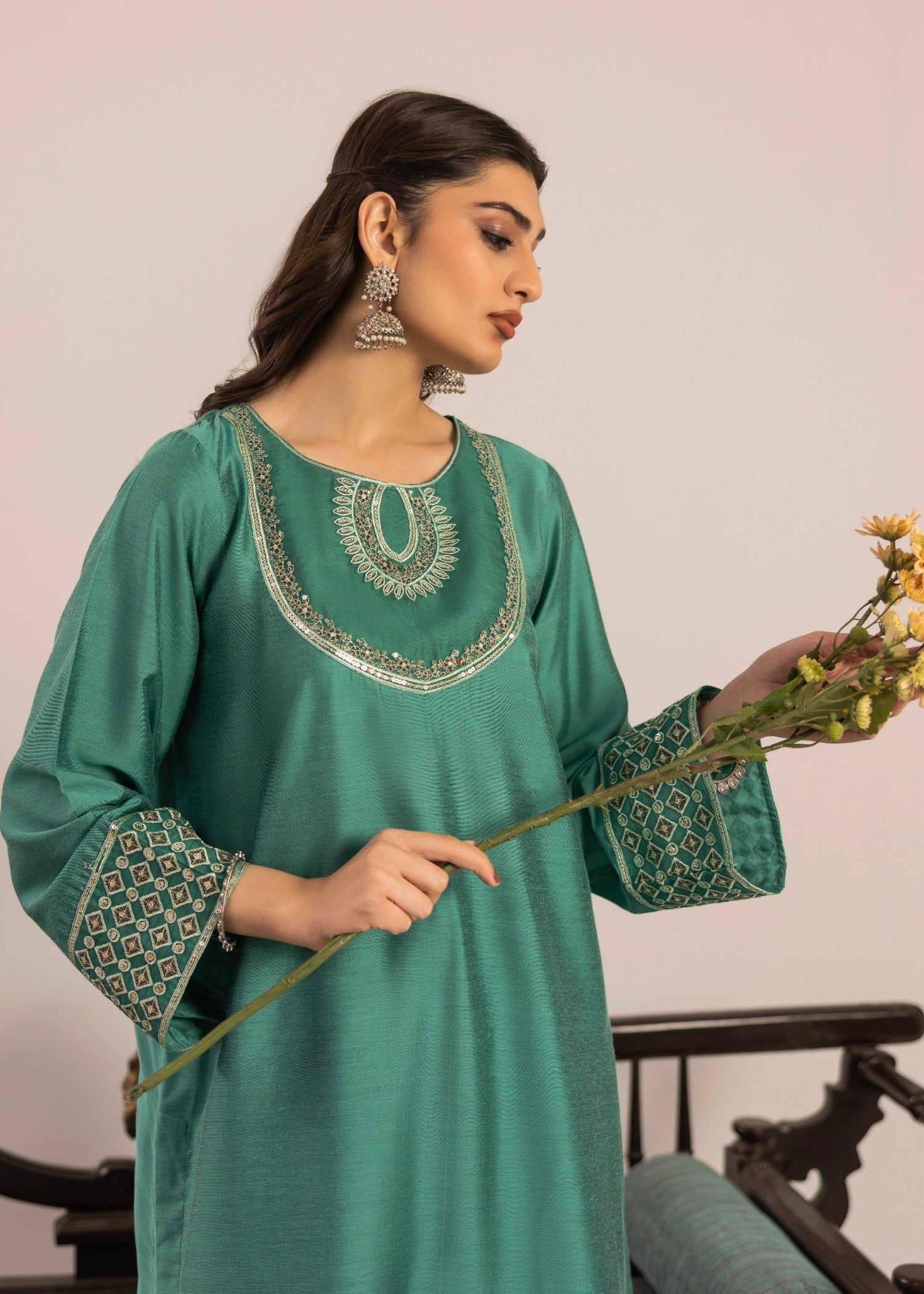 chambray Kurta Set in Aquamarine