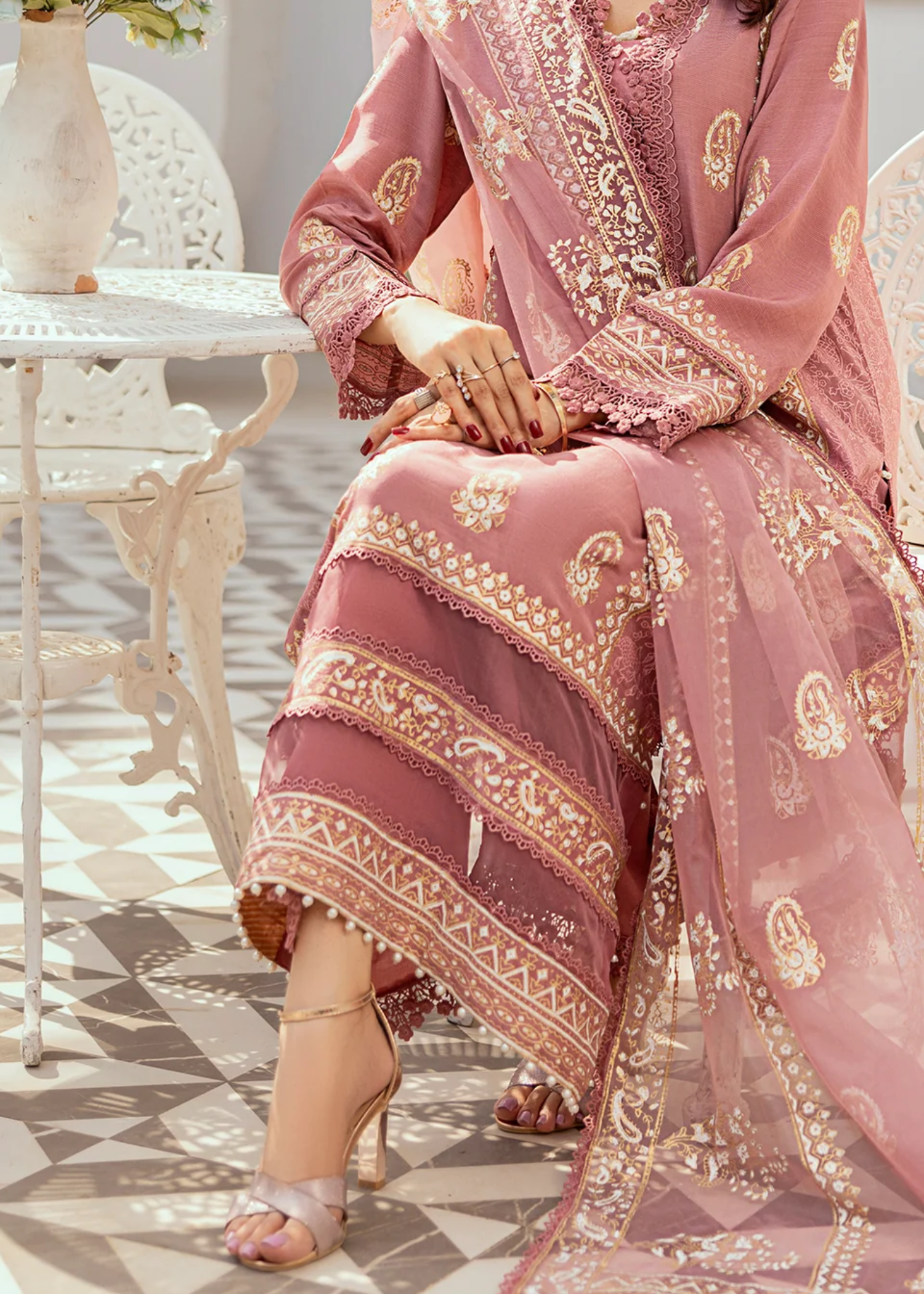 raw silk Unstitched in Mauve pink