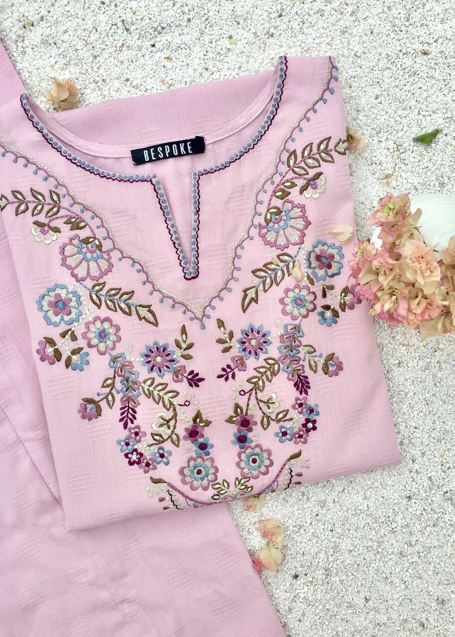 cotton dobby Kurta Set in Baby pink