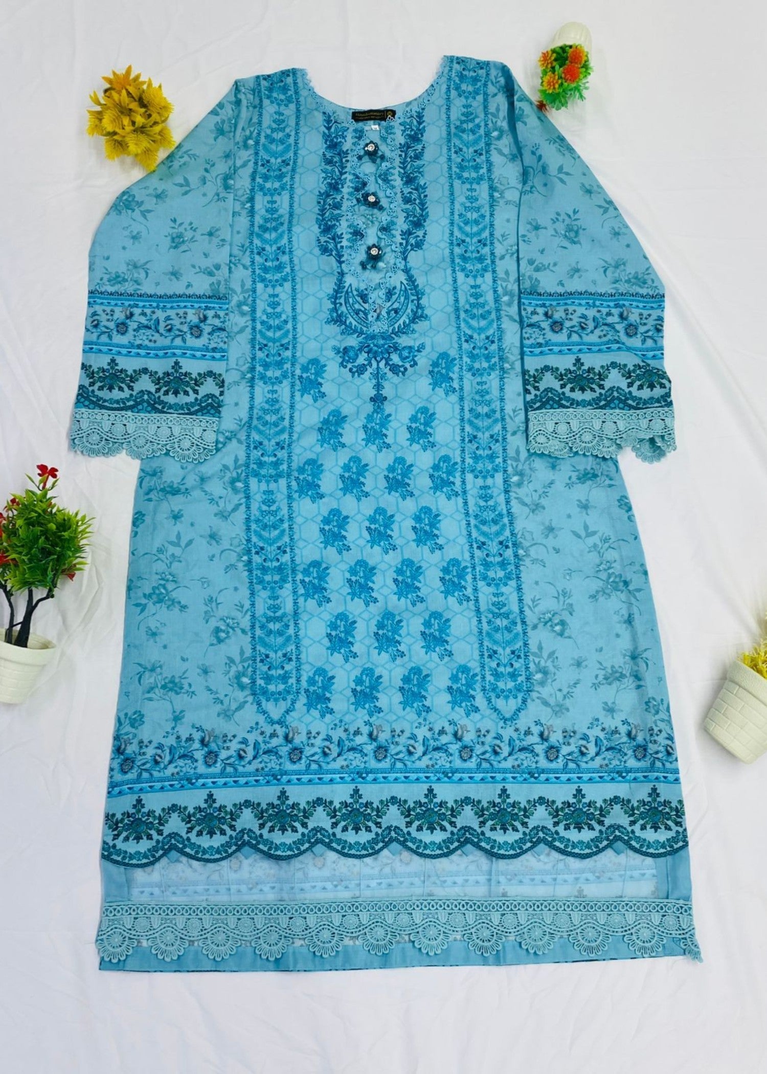 lawn Kurta Set in Aquamarine