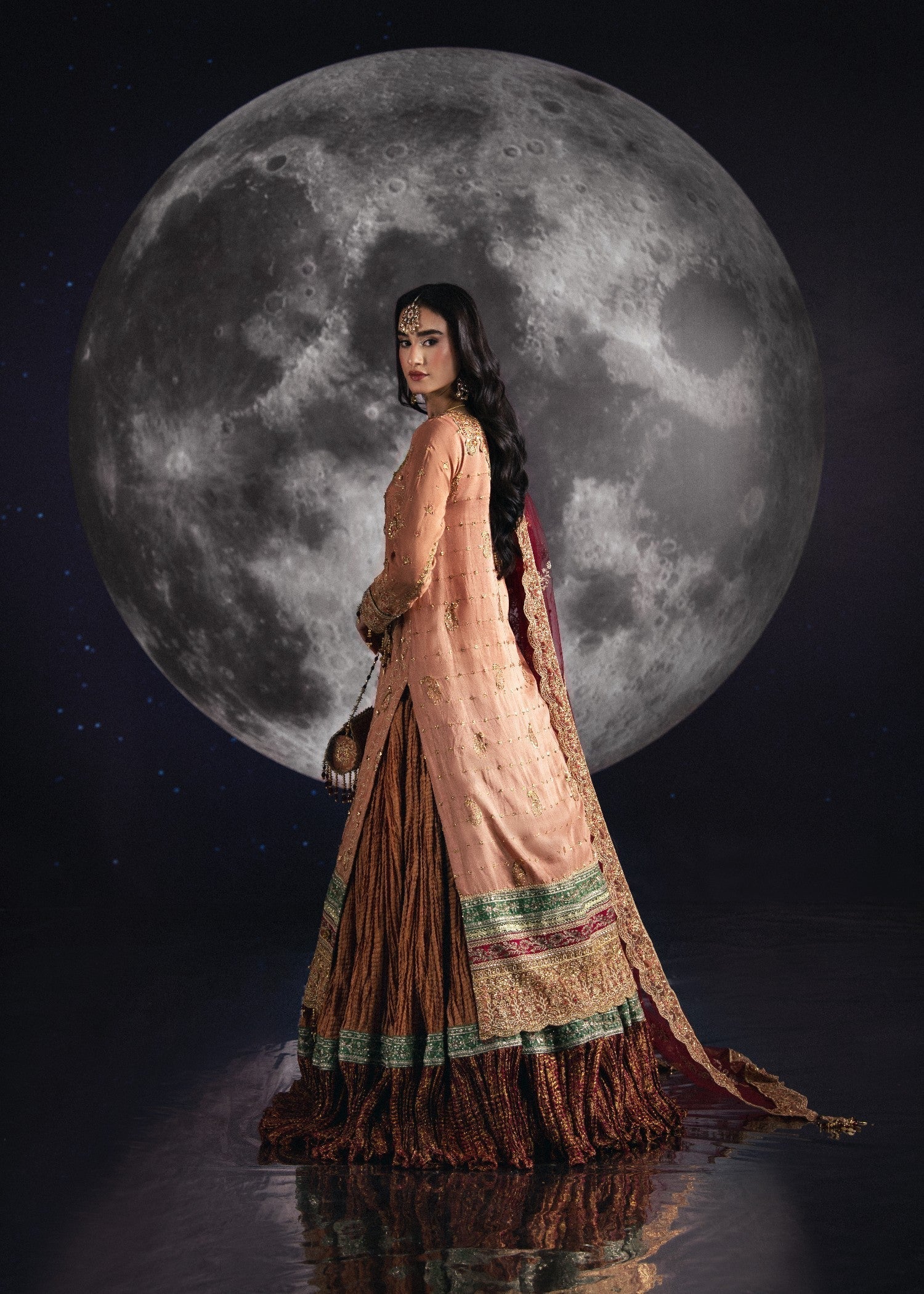 silk Lehenga in Salmon
