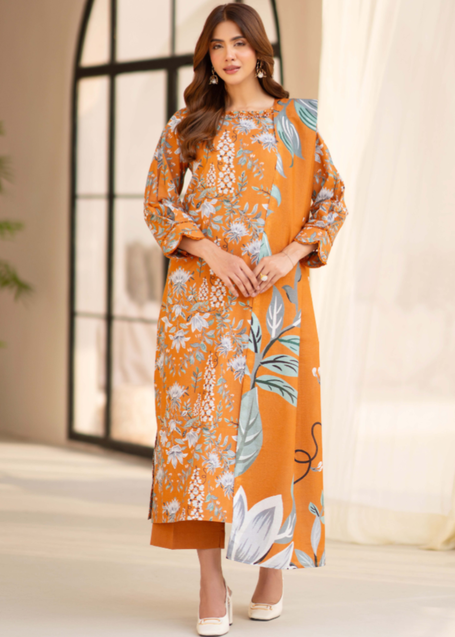 khaddar Unstitched in Mari gold