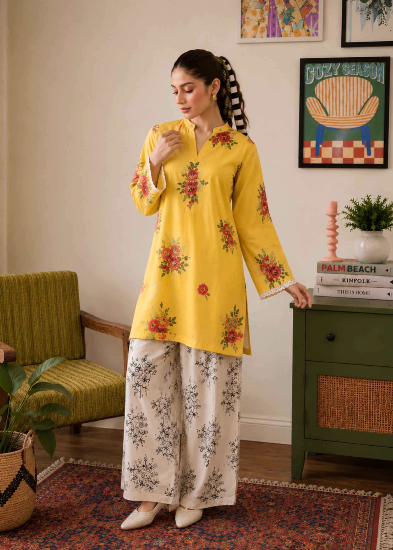 poly lawn Kurta Set in Mustard