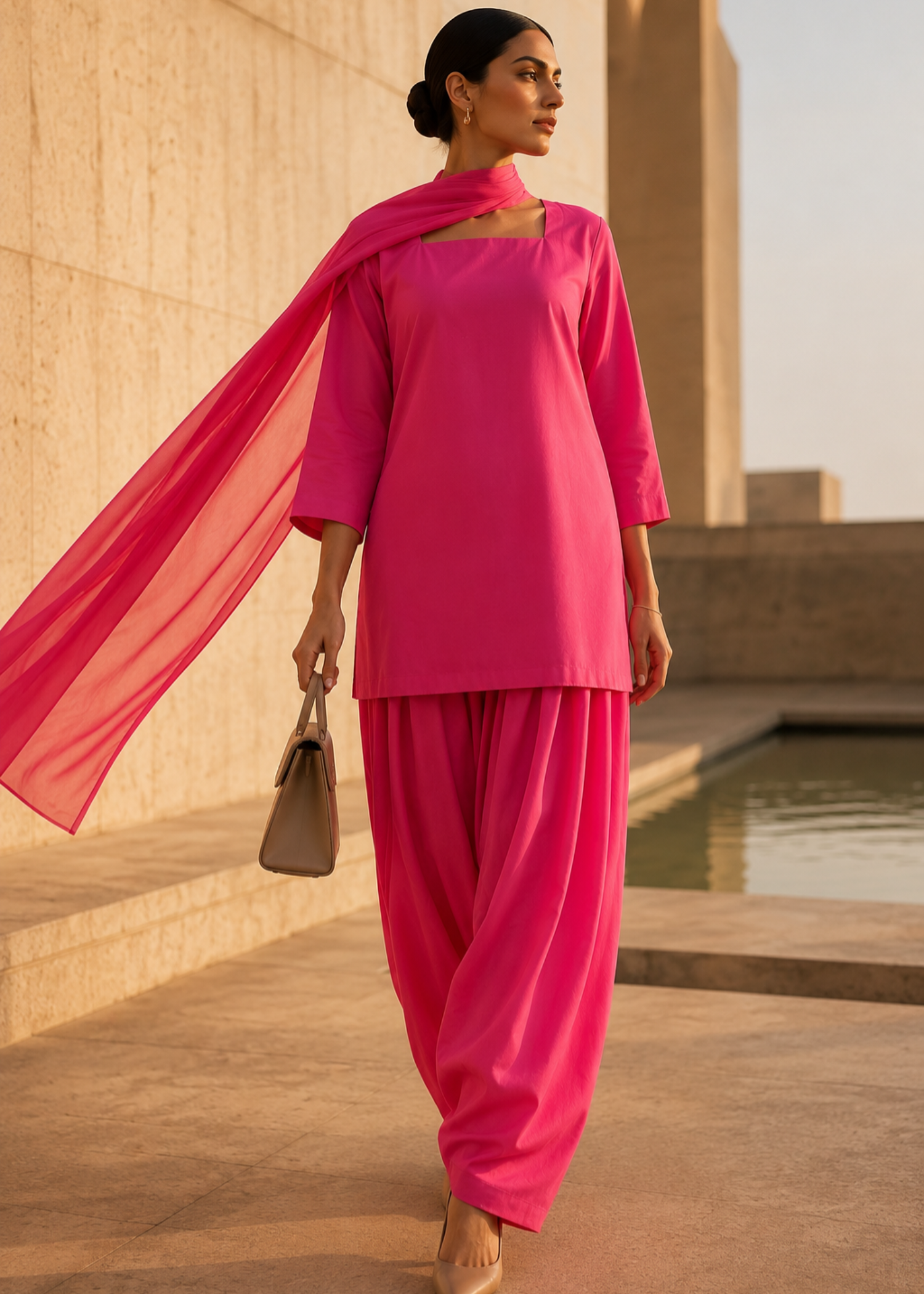 pure cotton Kurta Set in Bubblegum pink