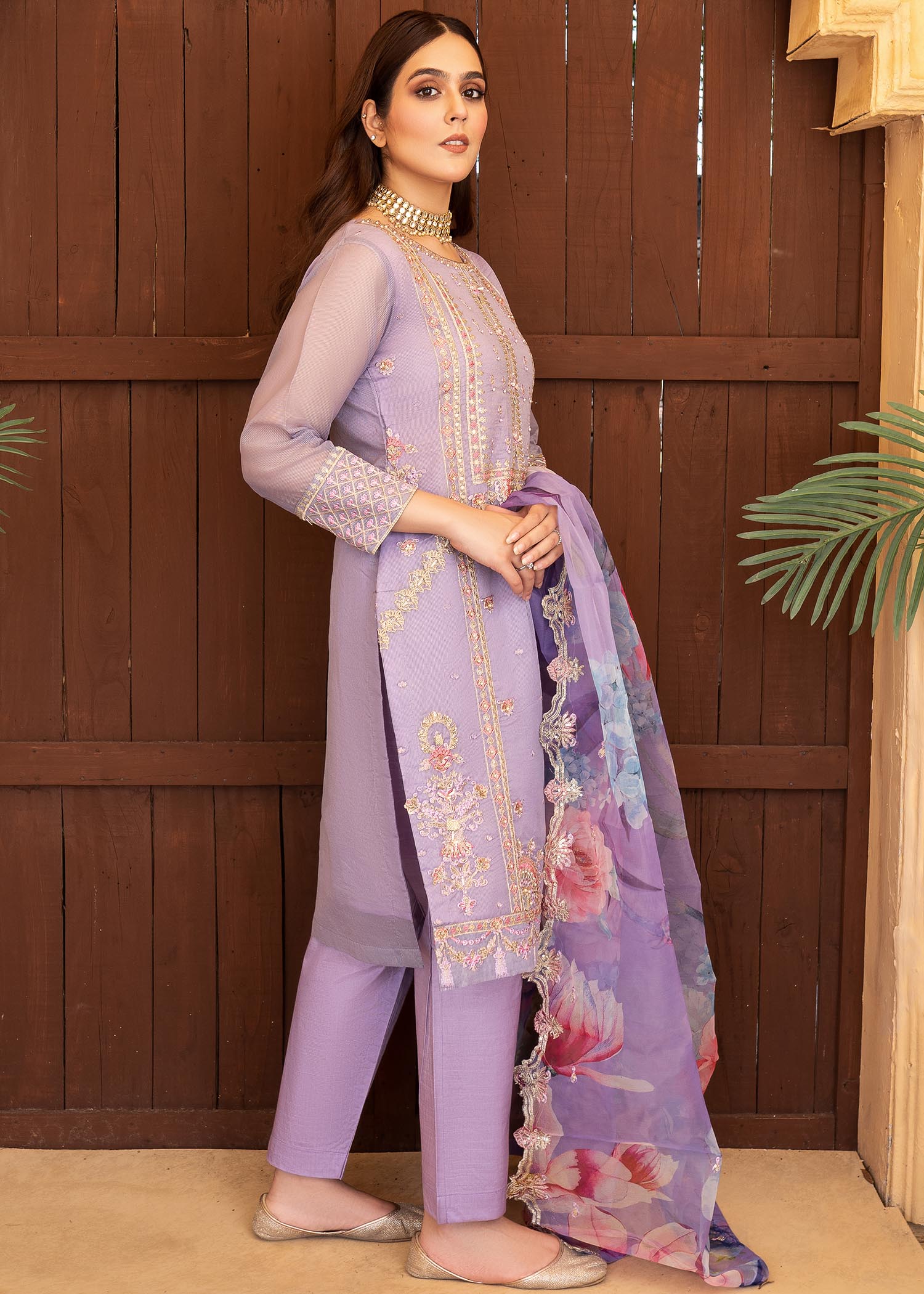 cotton net Kurta Set in Lilac