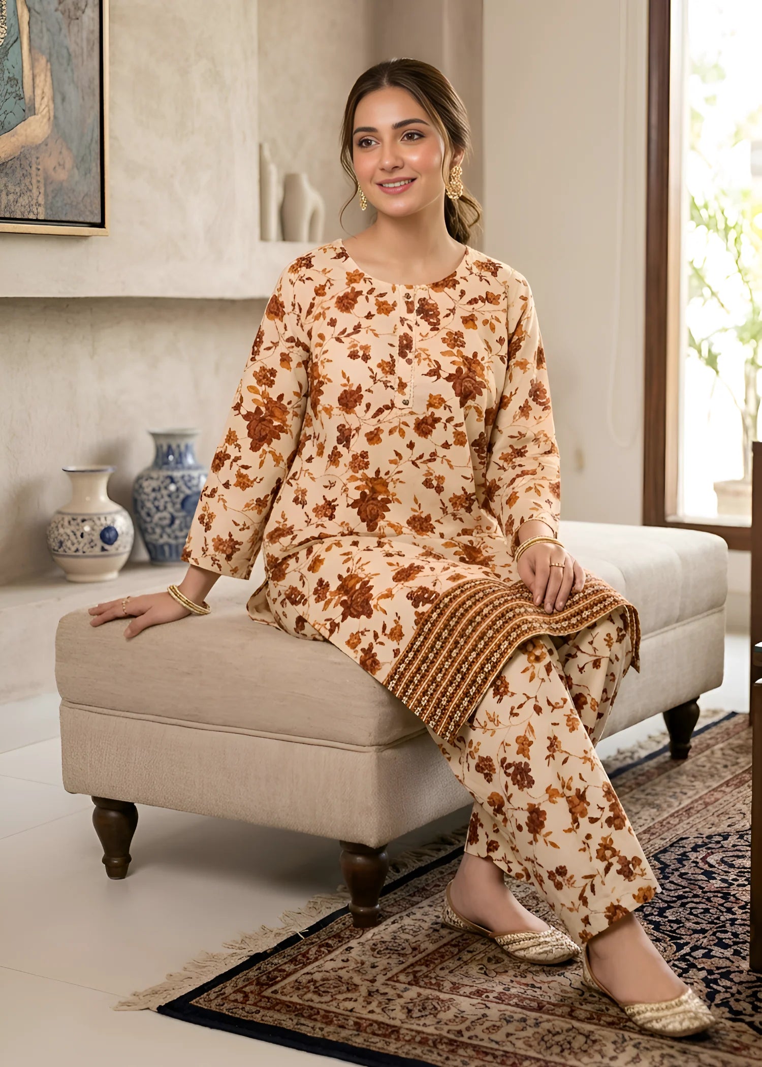 lawn cotton Co Ord Sets in Buttercream