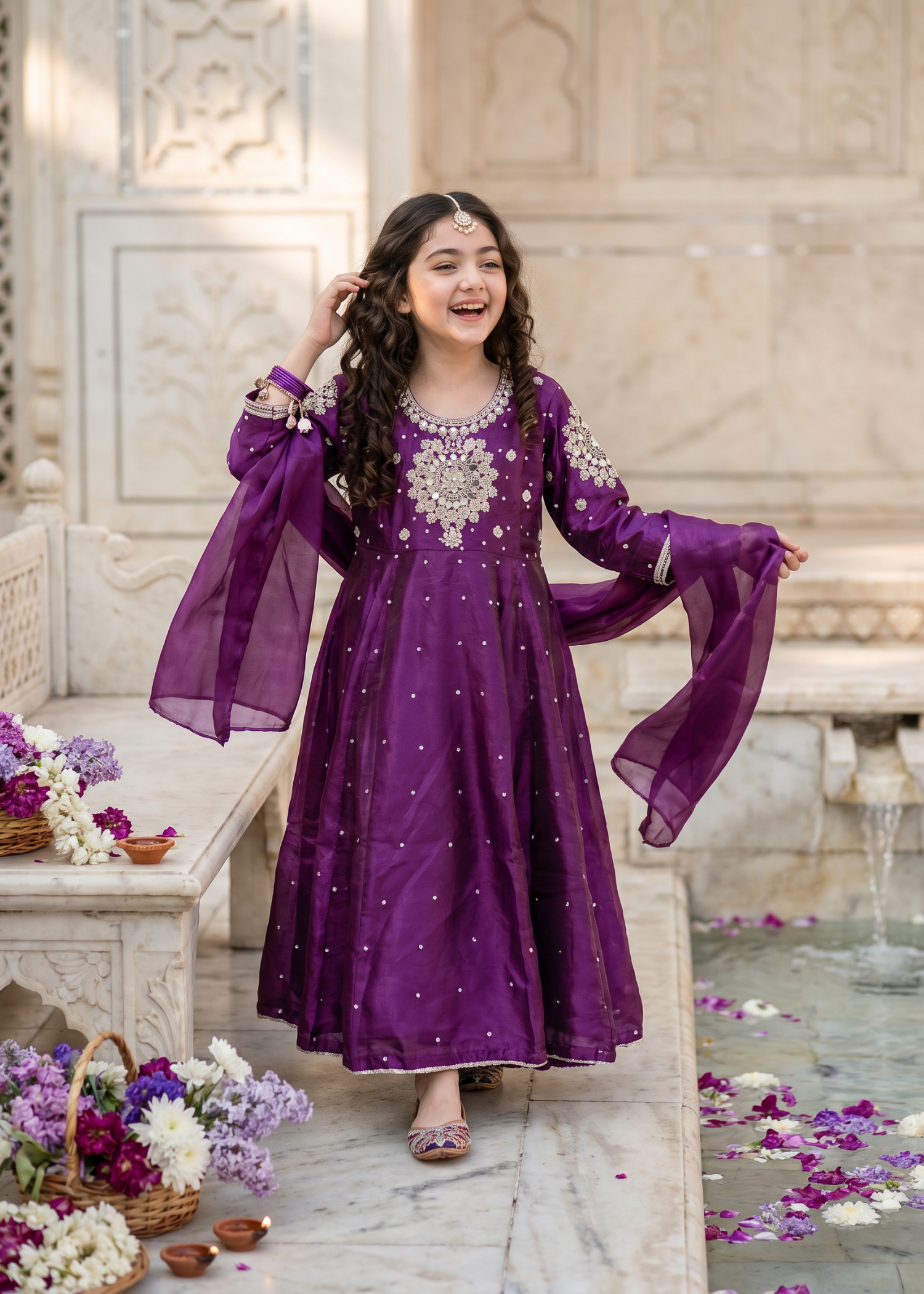tissue silk Pishwas in Purple rain