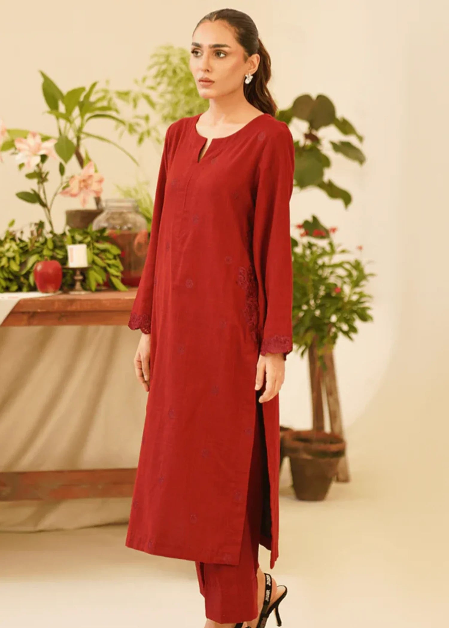 khaddar Kurta Set in Blood red