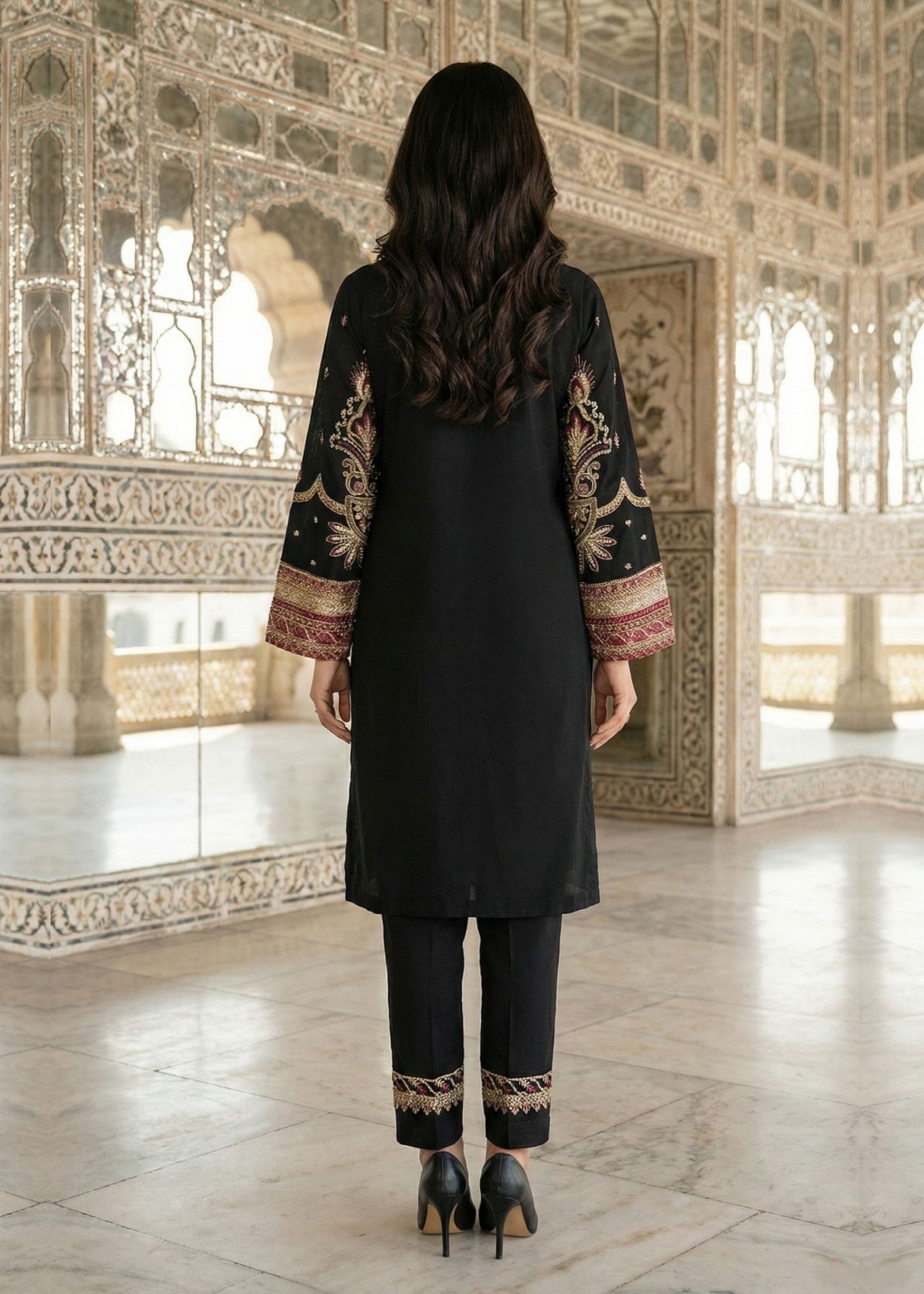 organza Kurta Set in Black