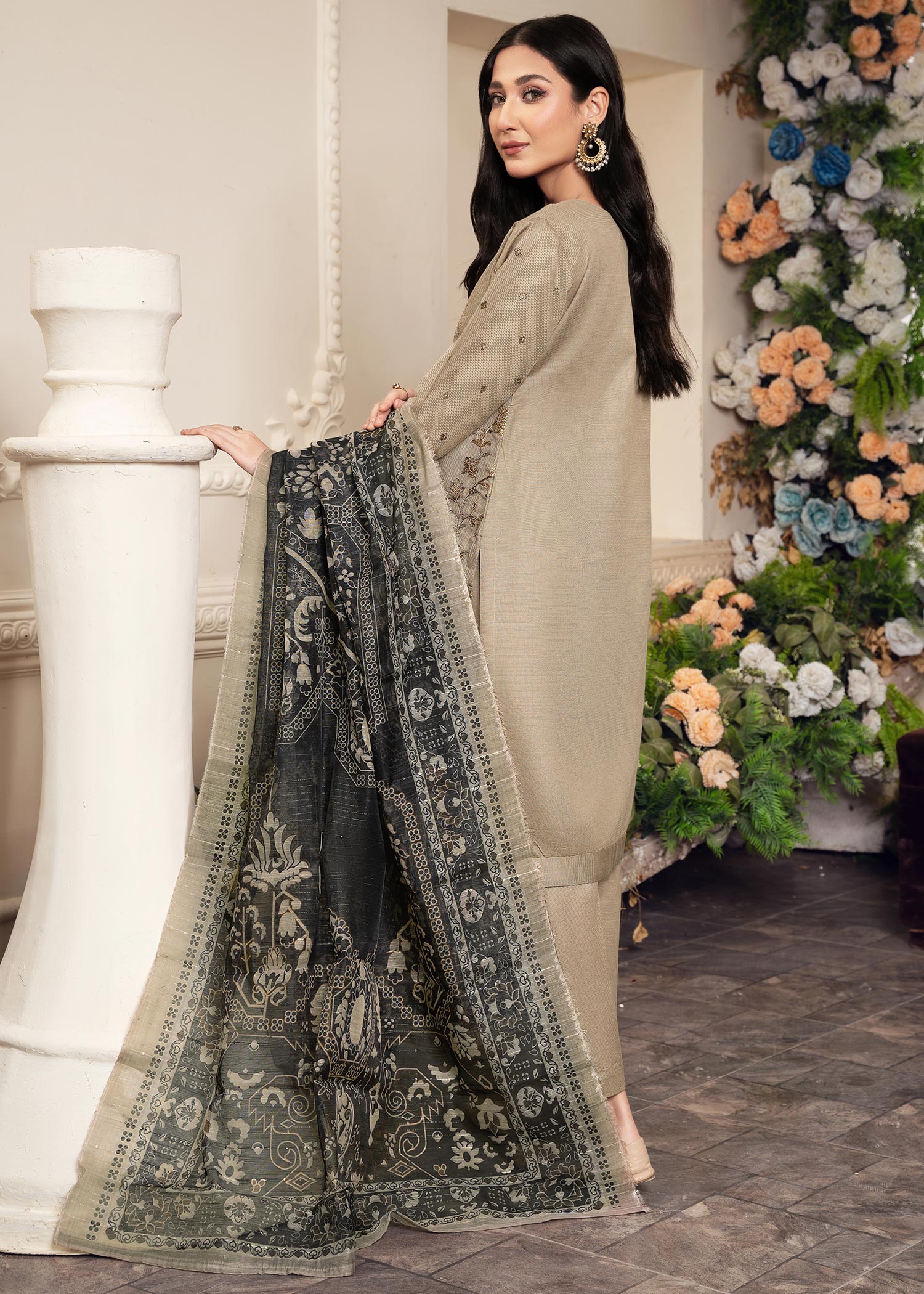khaddi net Kurta Set in Sand brown