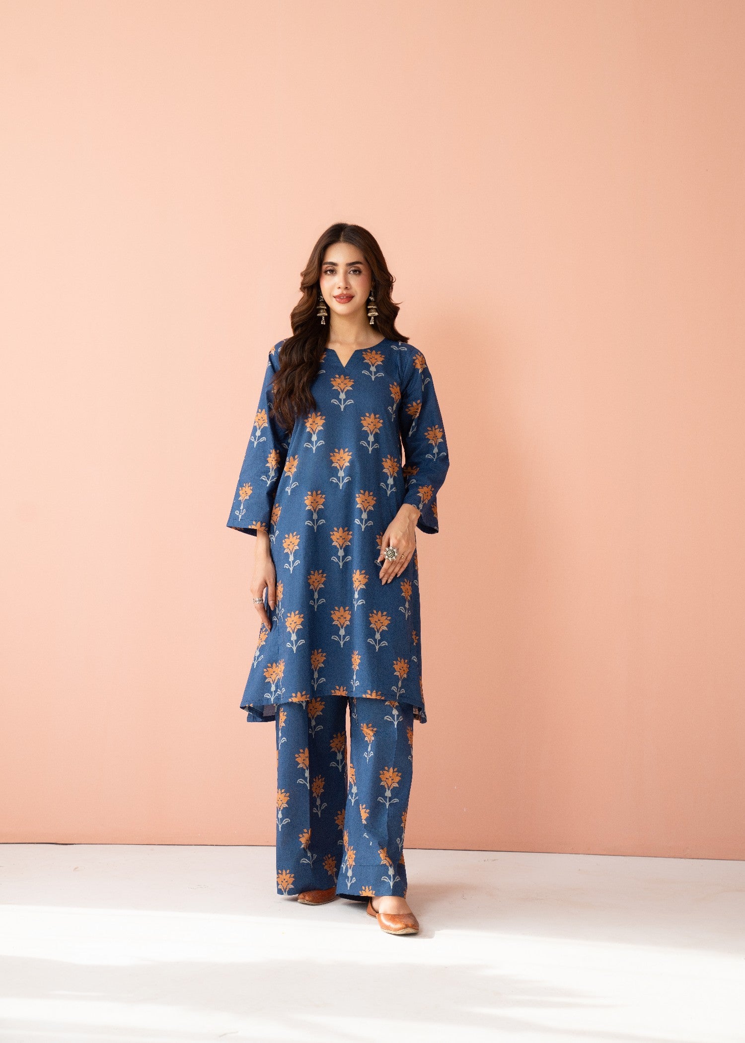lawn cotton Short Frock in Navy blue