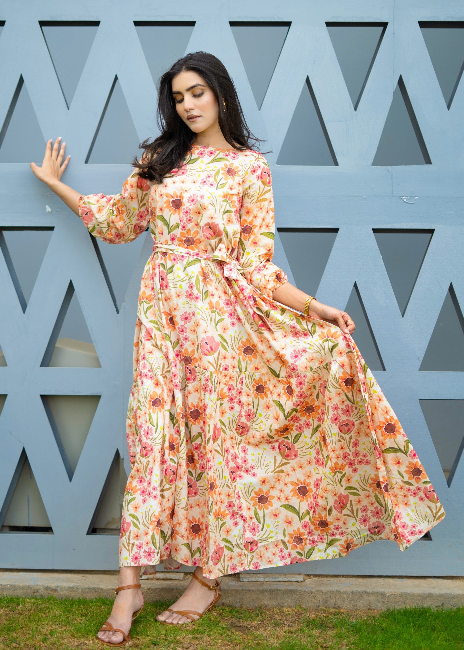 pure cotton Dress in Peach pink