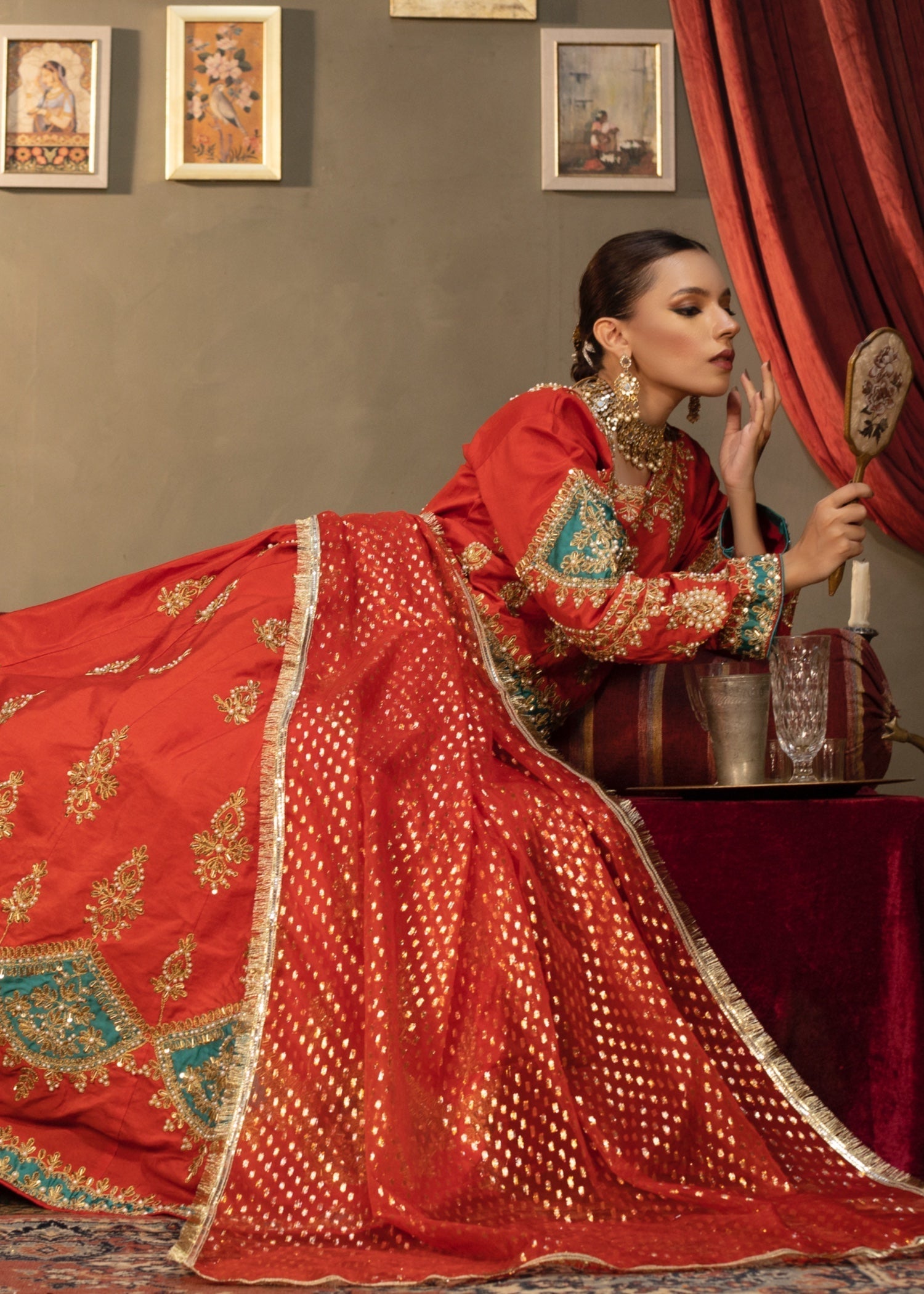 pk raw silk Lehenga in Burnt orange