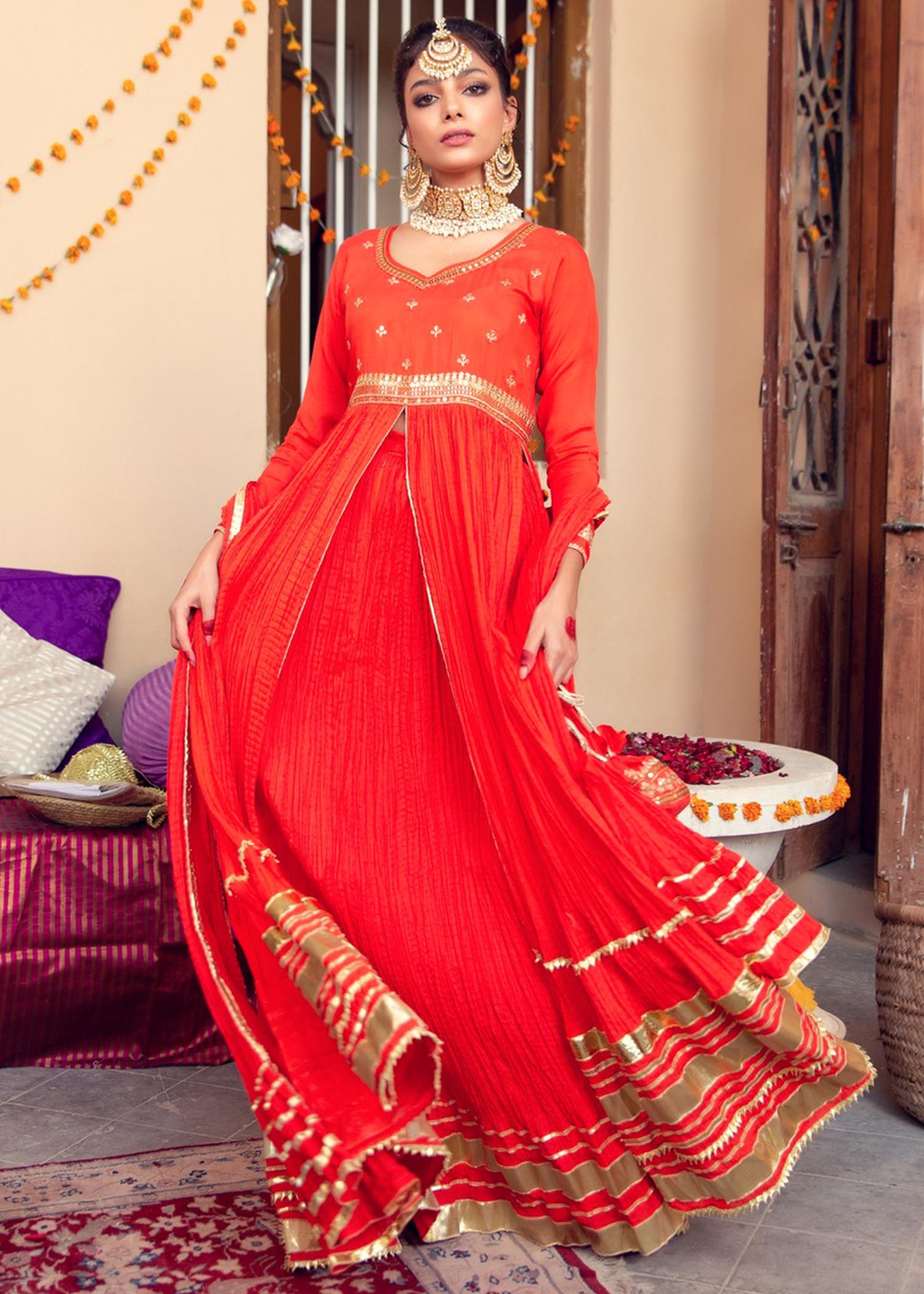 cotton silk Pishwas in Orange