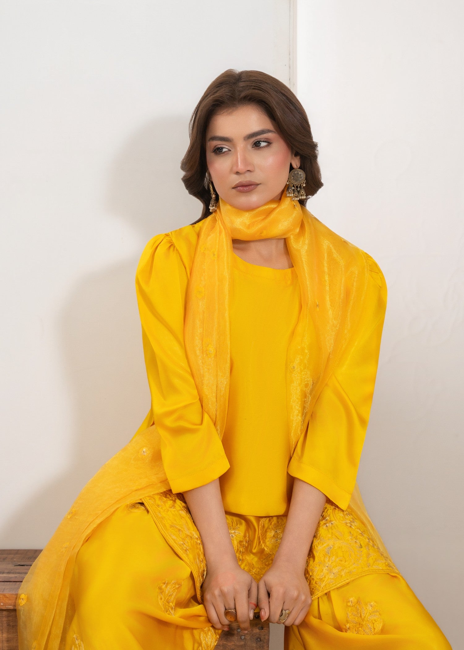 silk Kurta Set in Yellow
