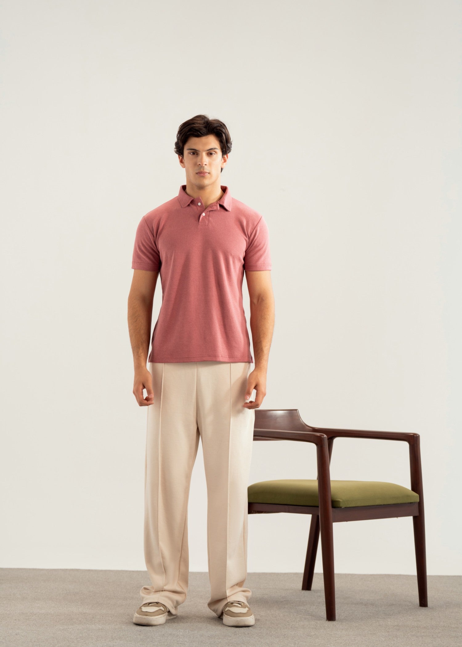 interlock knit Polo Shirt in Pink