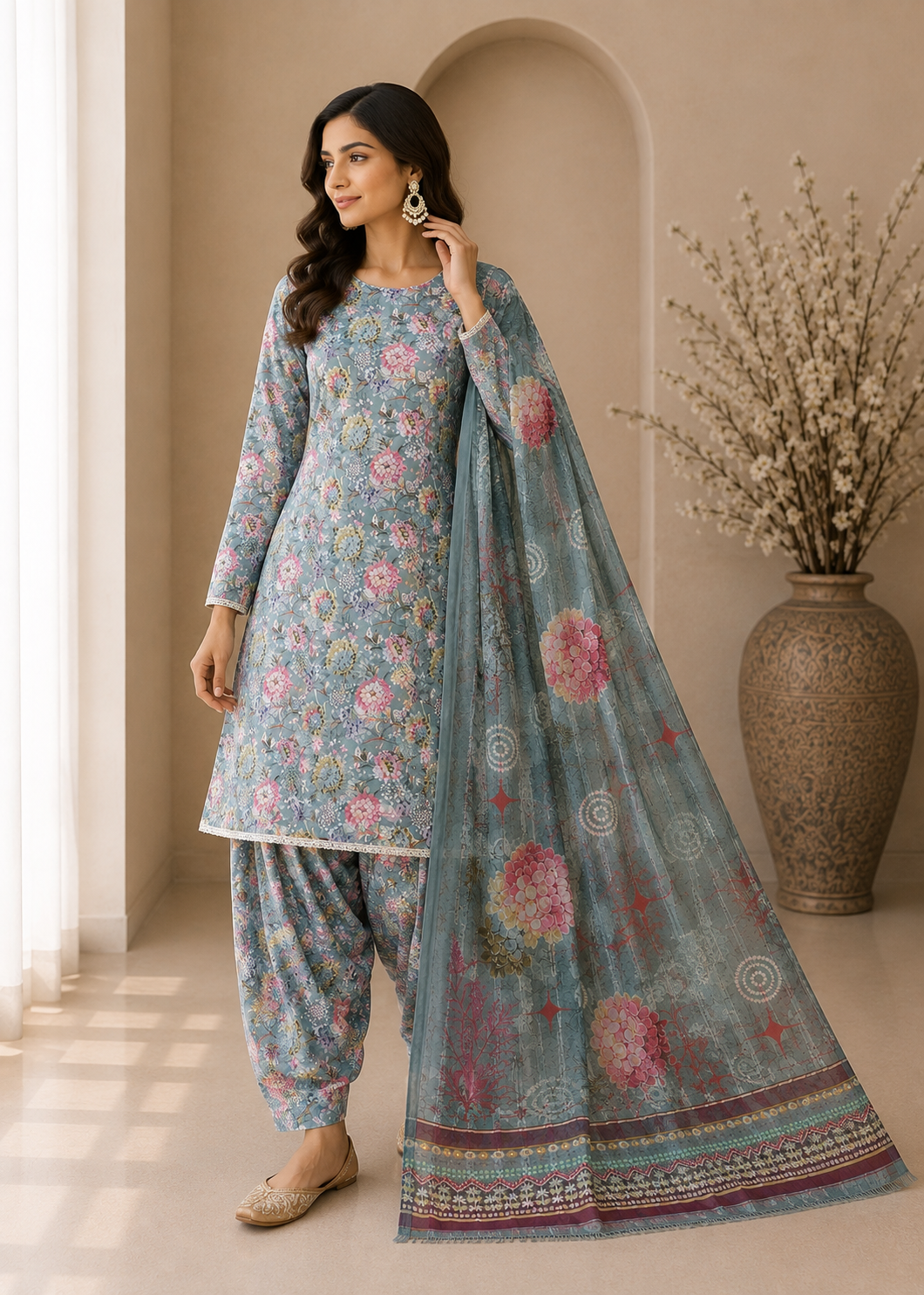 swiss lawn Unstitched in Frost blue