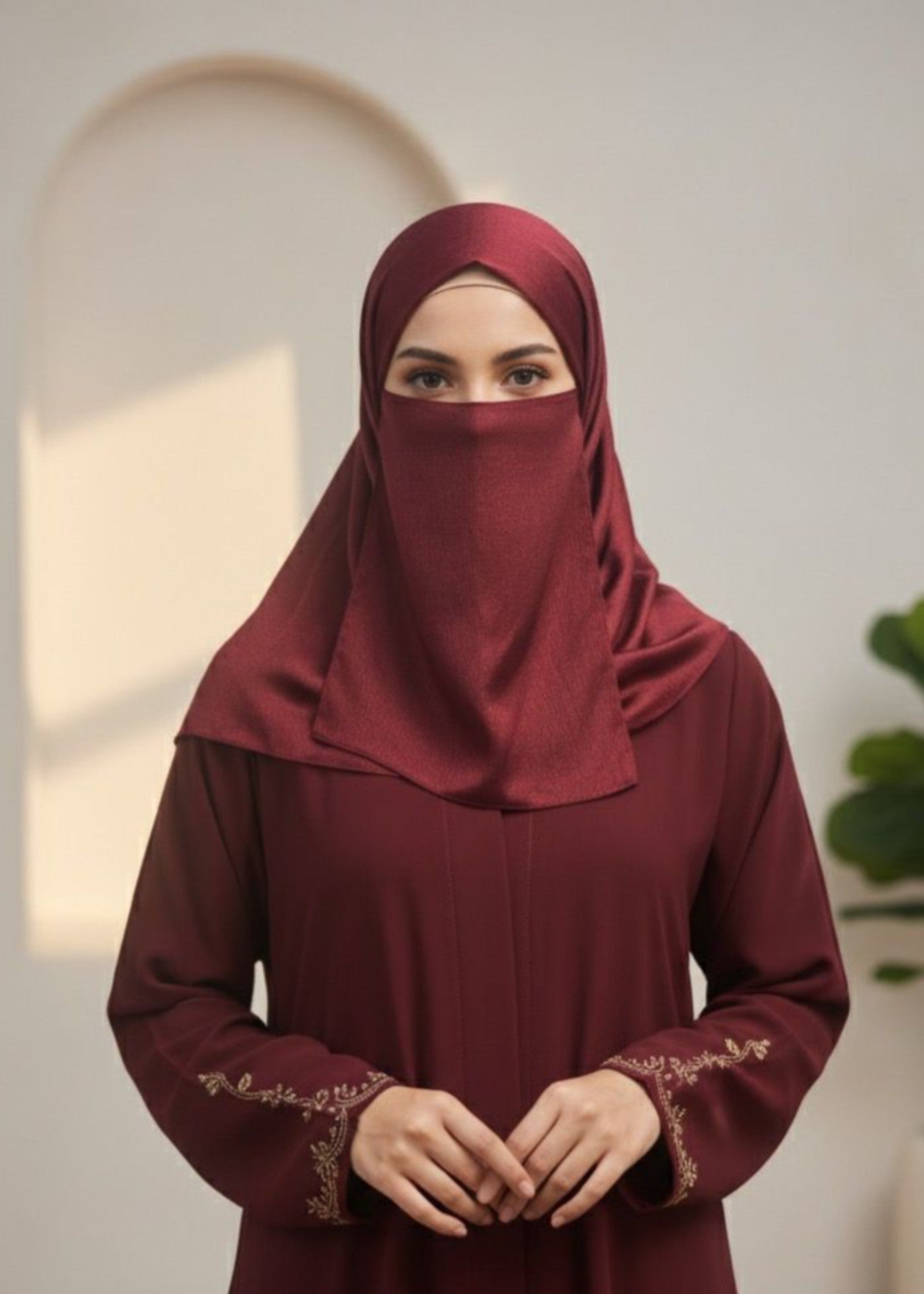 banarsi silk Hijab in Maroon