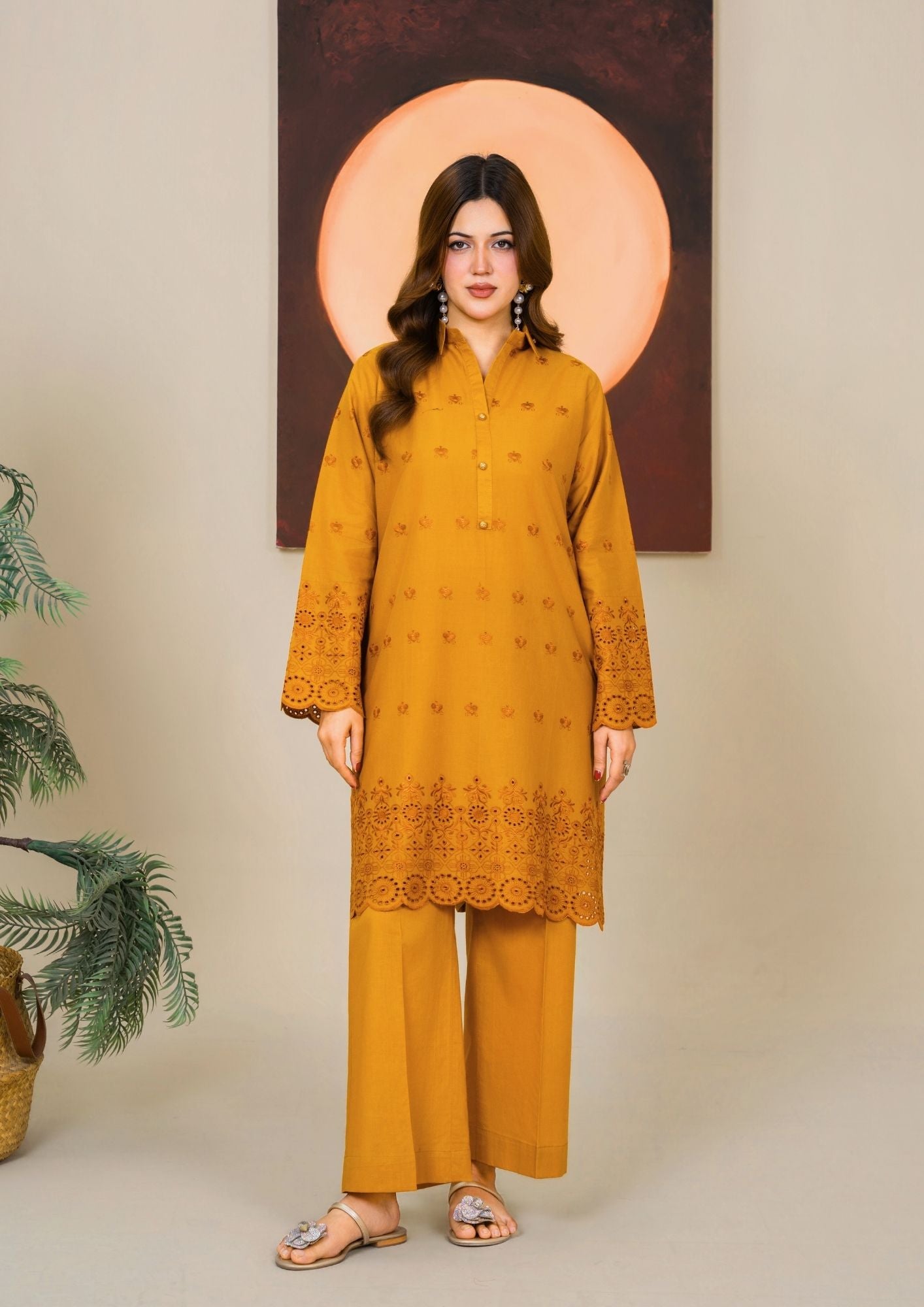 cambric Kurta Set in Mustard