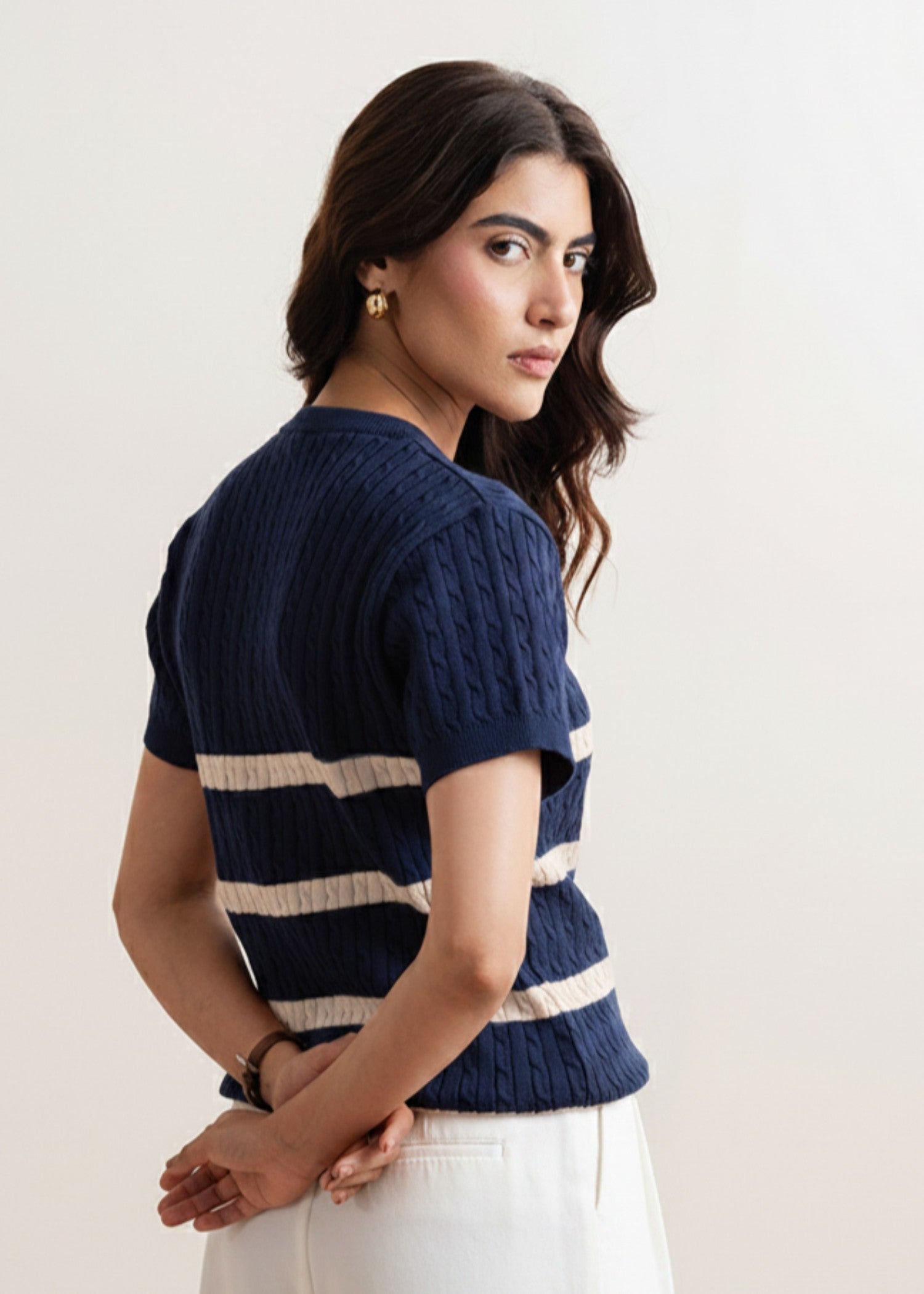 interlock knit T Shirt in Navy blue