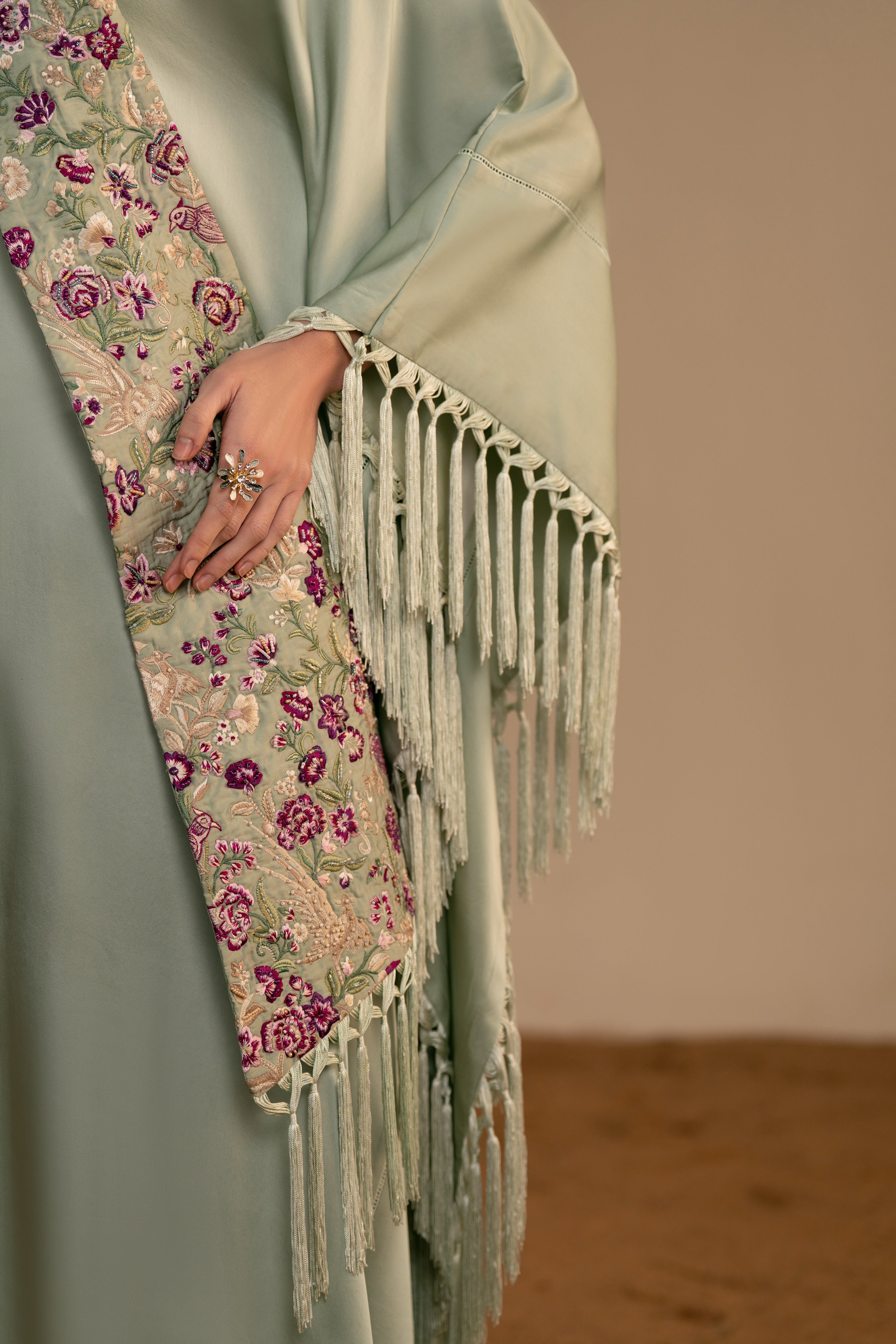 satin silk Kaftan in Sage green