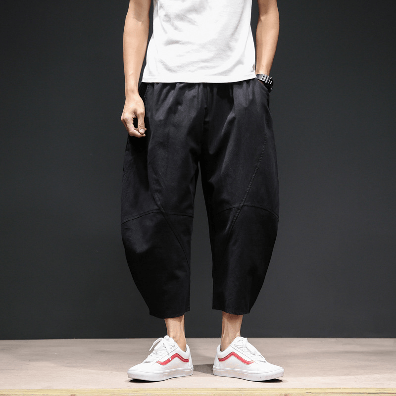 Men'S Cropped Bloomers Loose Wide-Leg Pants plus Size Harem Pants