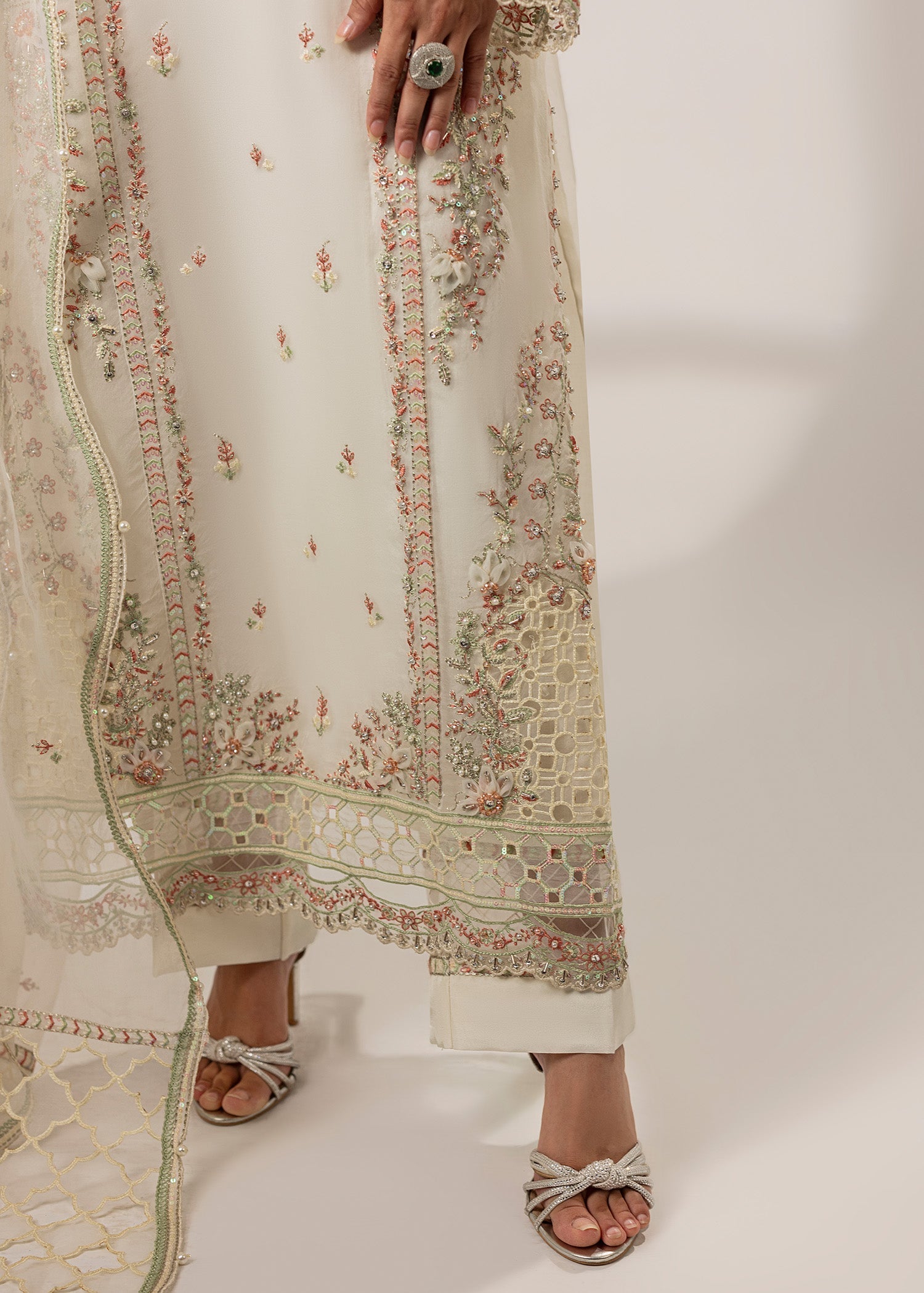 organza Kurta Set in Ivory