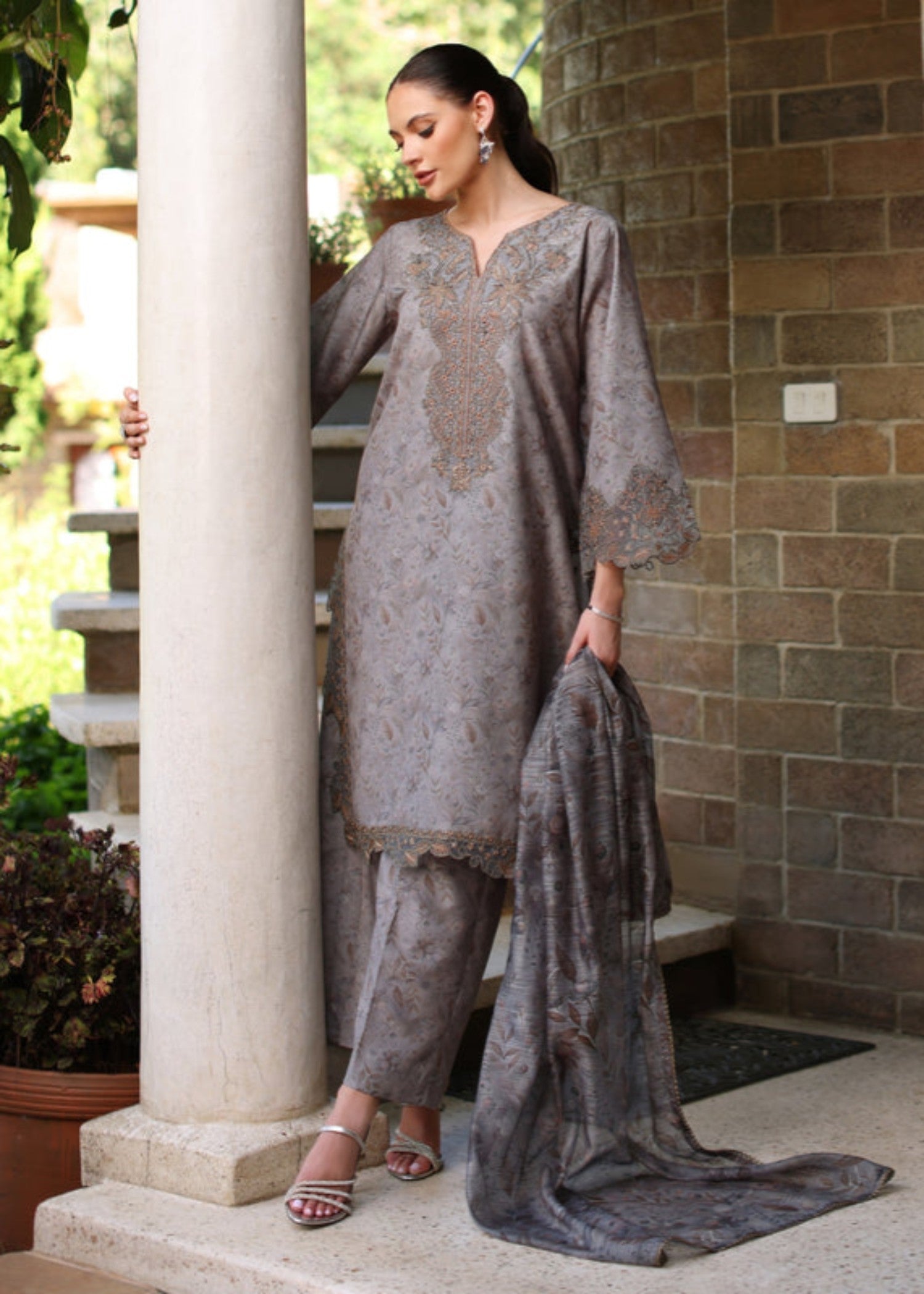 khaddar Kurta Set in Ash grey