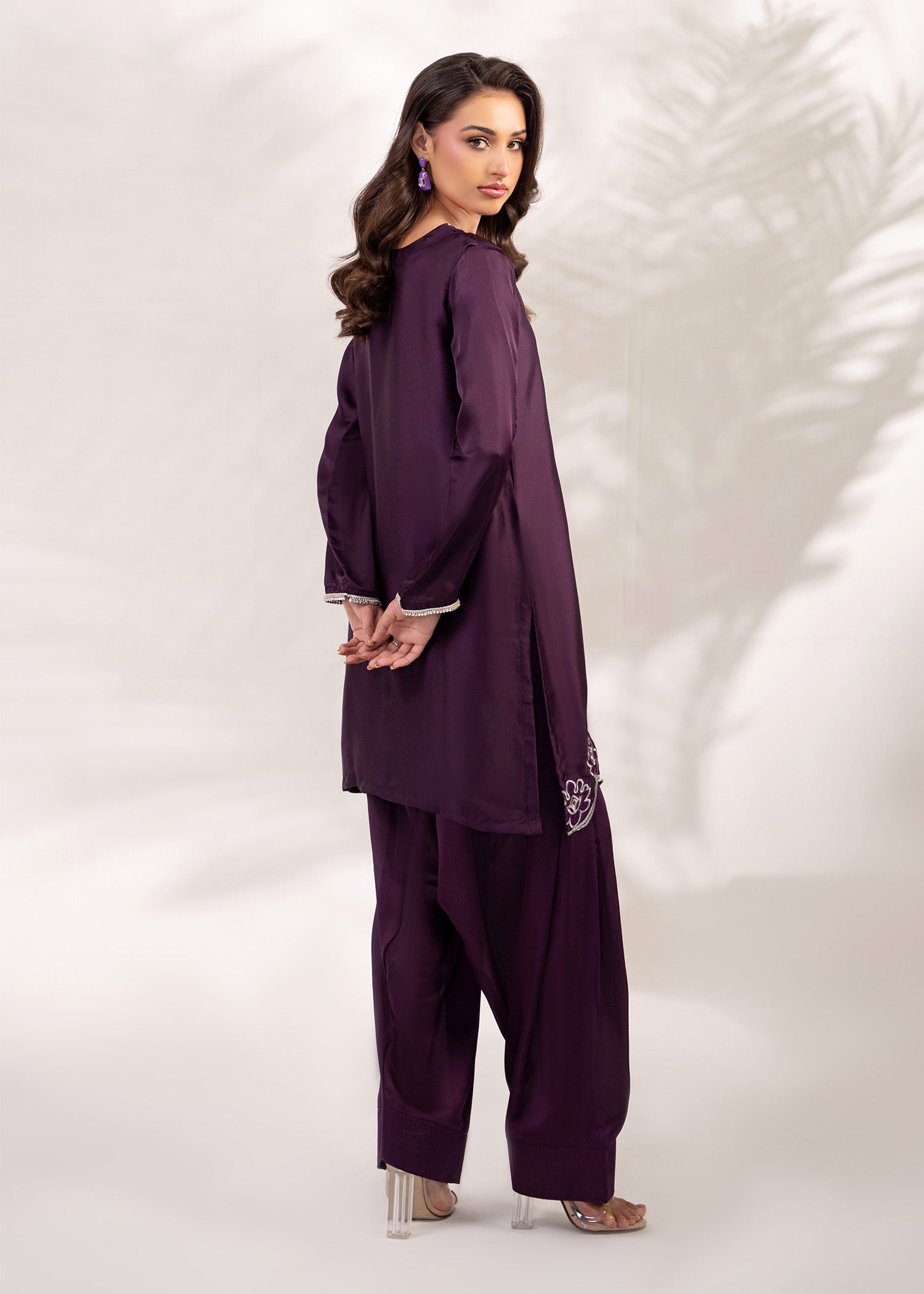 silk Kurta Set in Plum