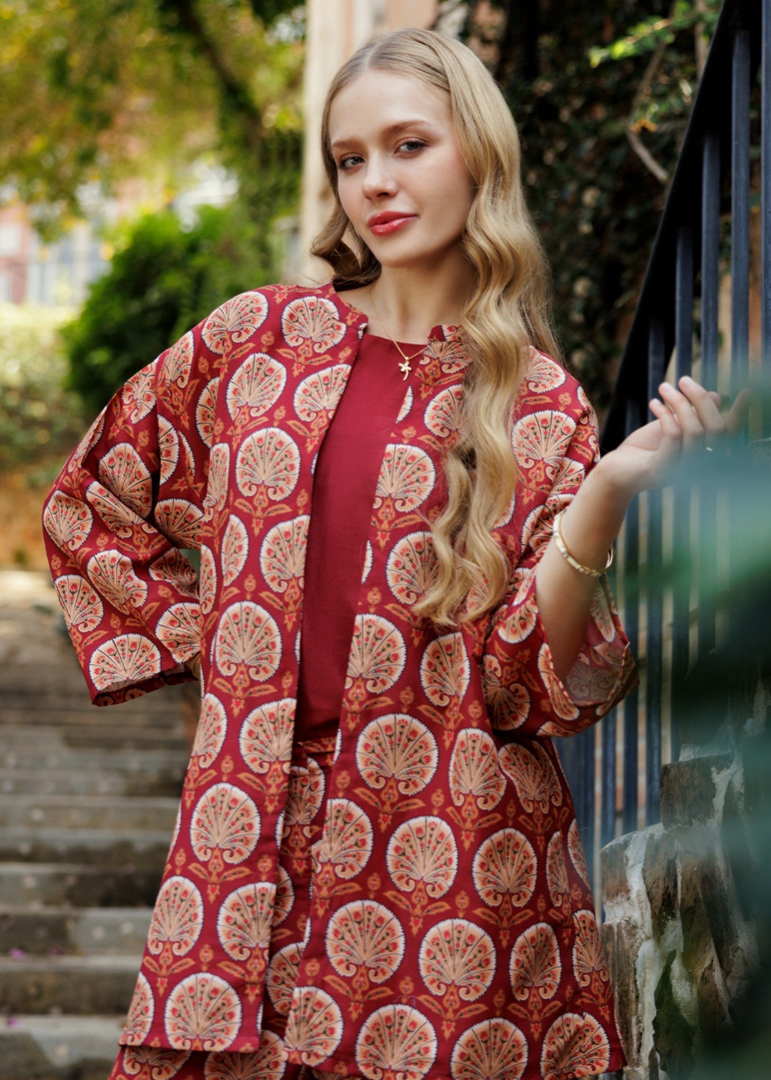 silk finish lawn Gown in Cardinal red