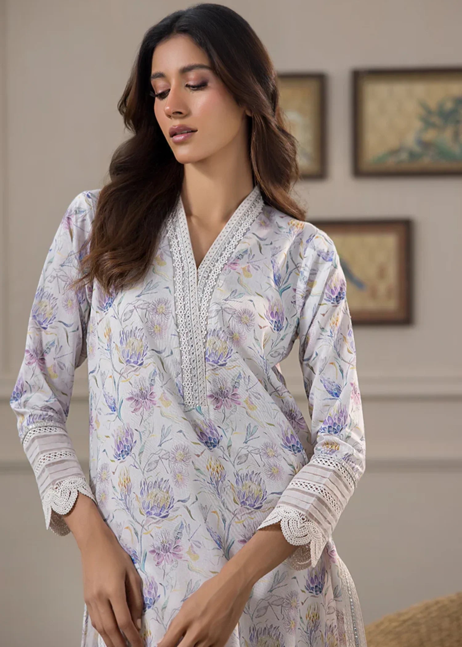 khaddi net Kurti in Ash grey