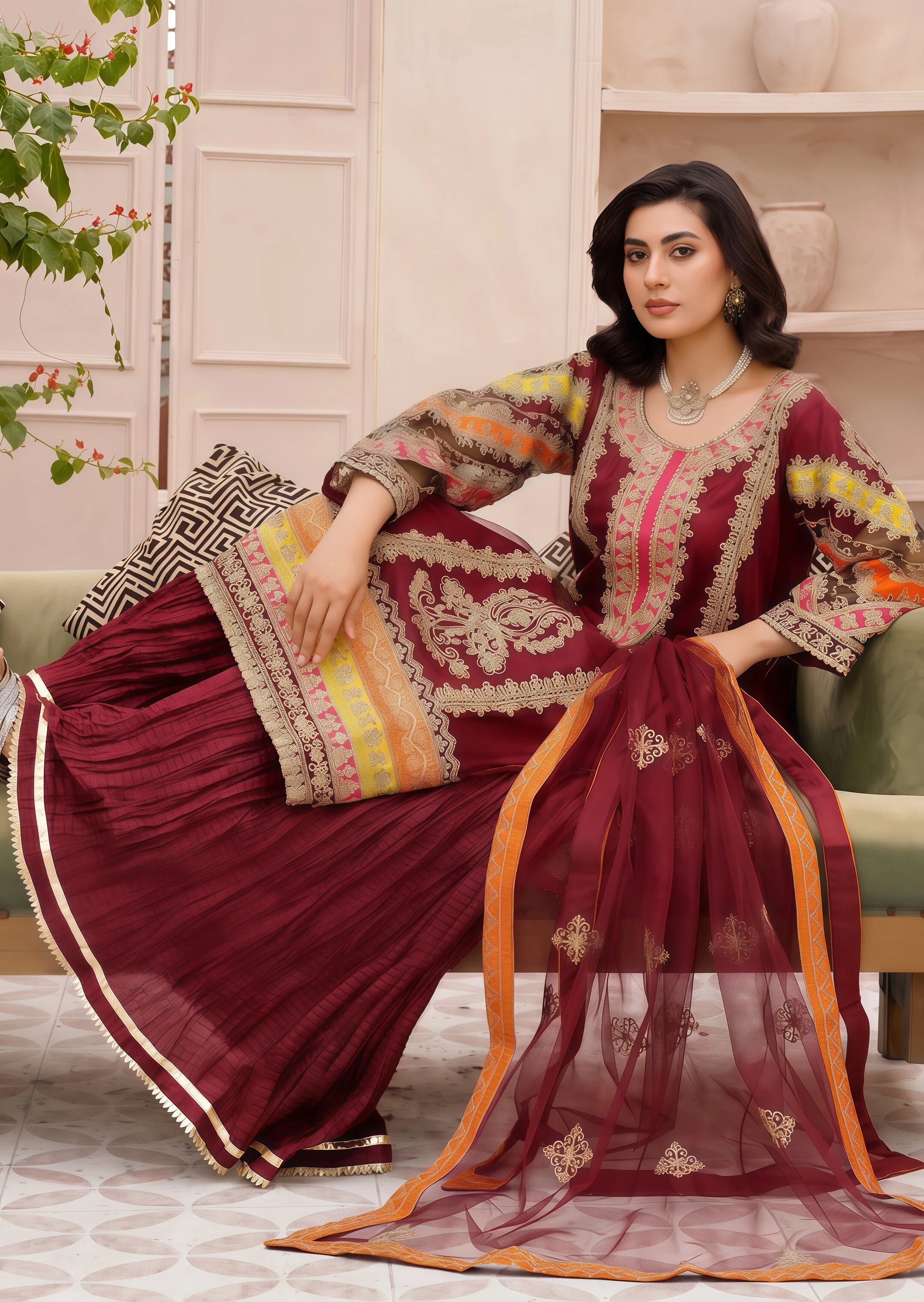 net Sharara in Maroon