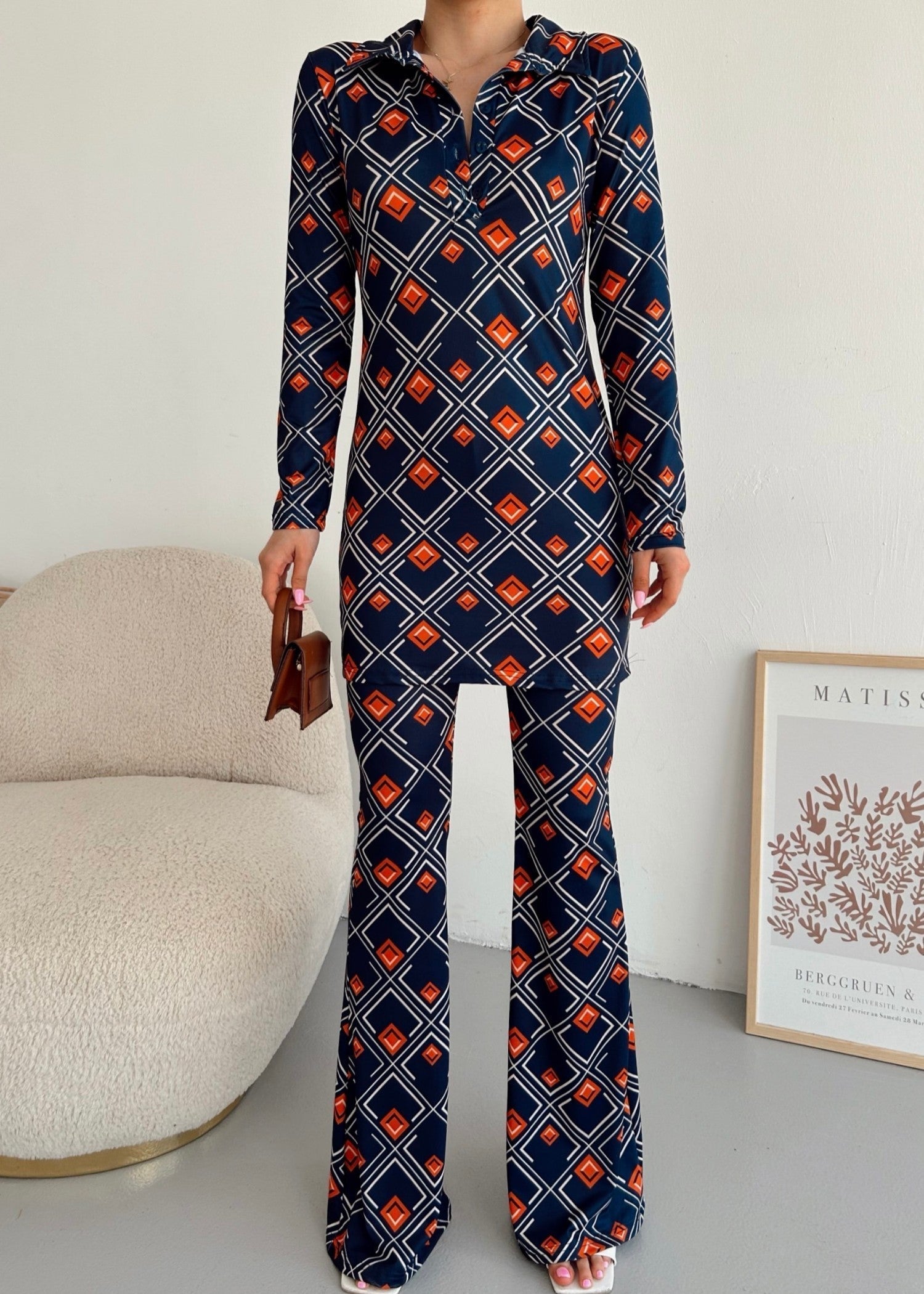 polyester-silk blend Co Ord Sets in Dark blue