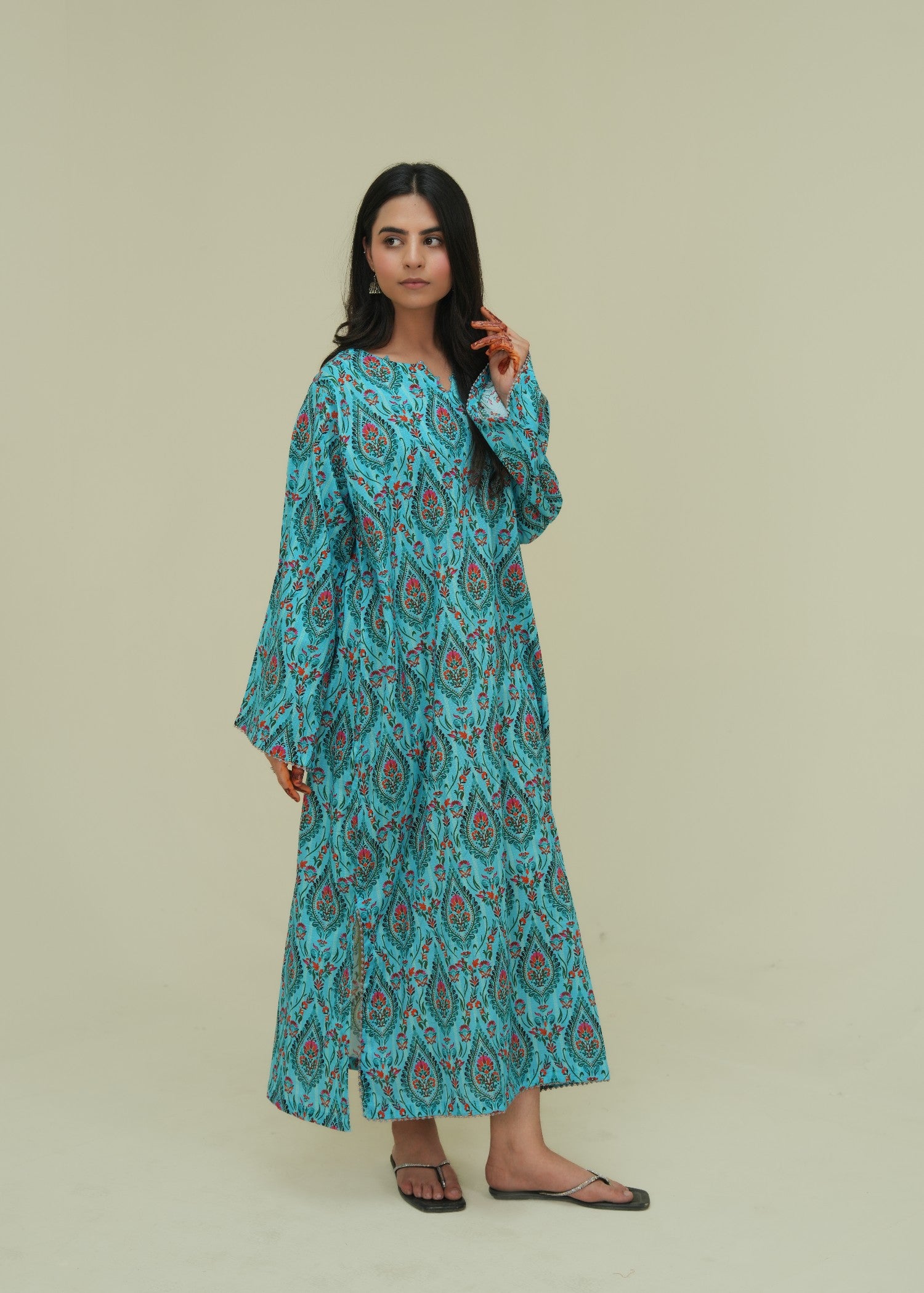 lawn Kaftan in Dark cyan
