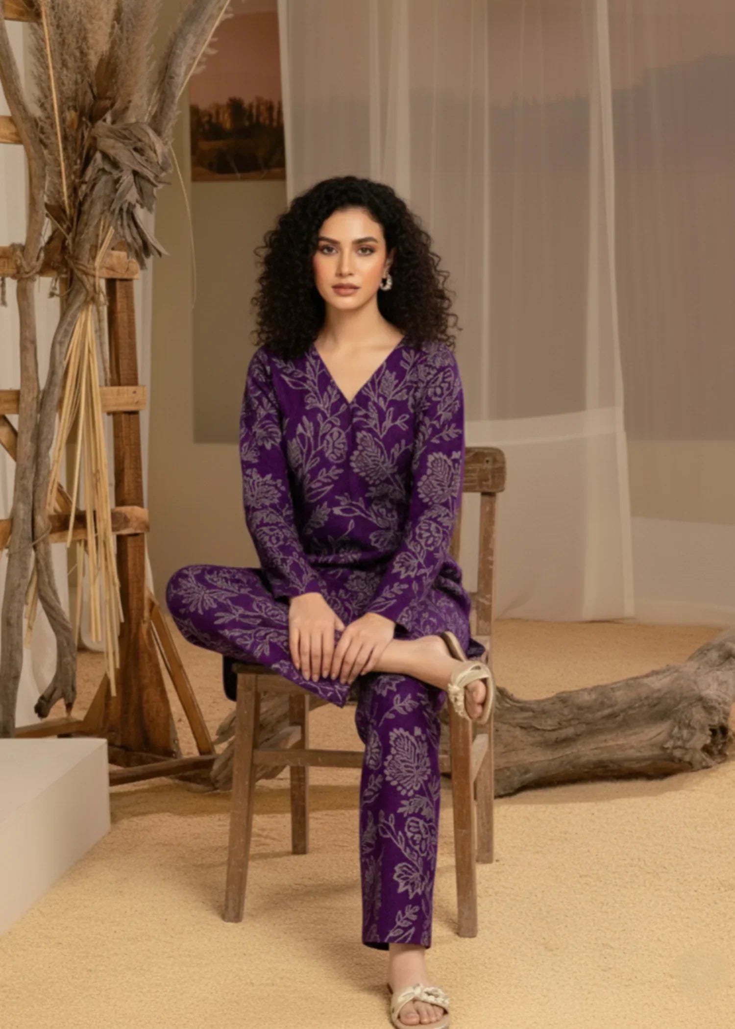 arabic lawn Co Ord Sets in Purple